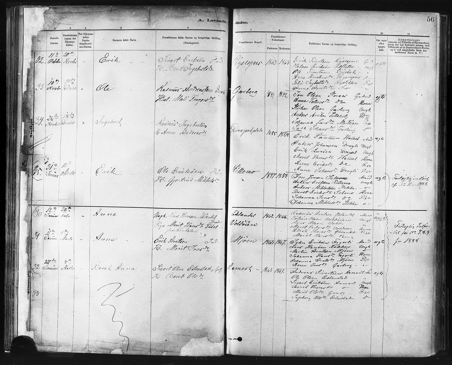 Ministerialprotokoller, klokkerbøker og fødselsregistre - Sør-Trøndelag, SAT/A-1456/672/L0857: Parish register (official) no. 672A09, 1882-1893, p. 56