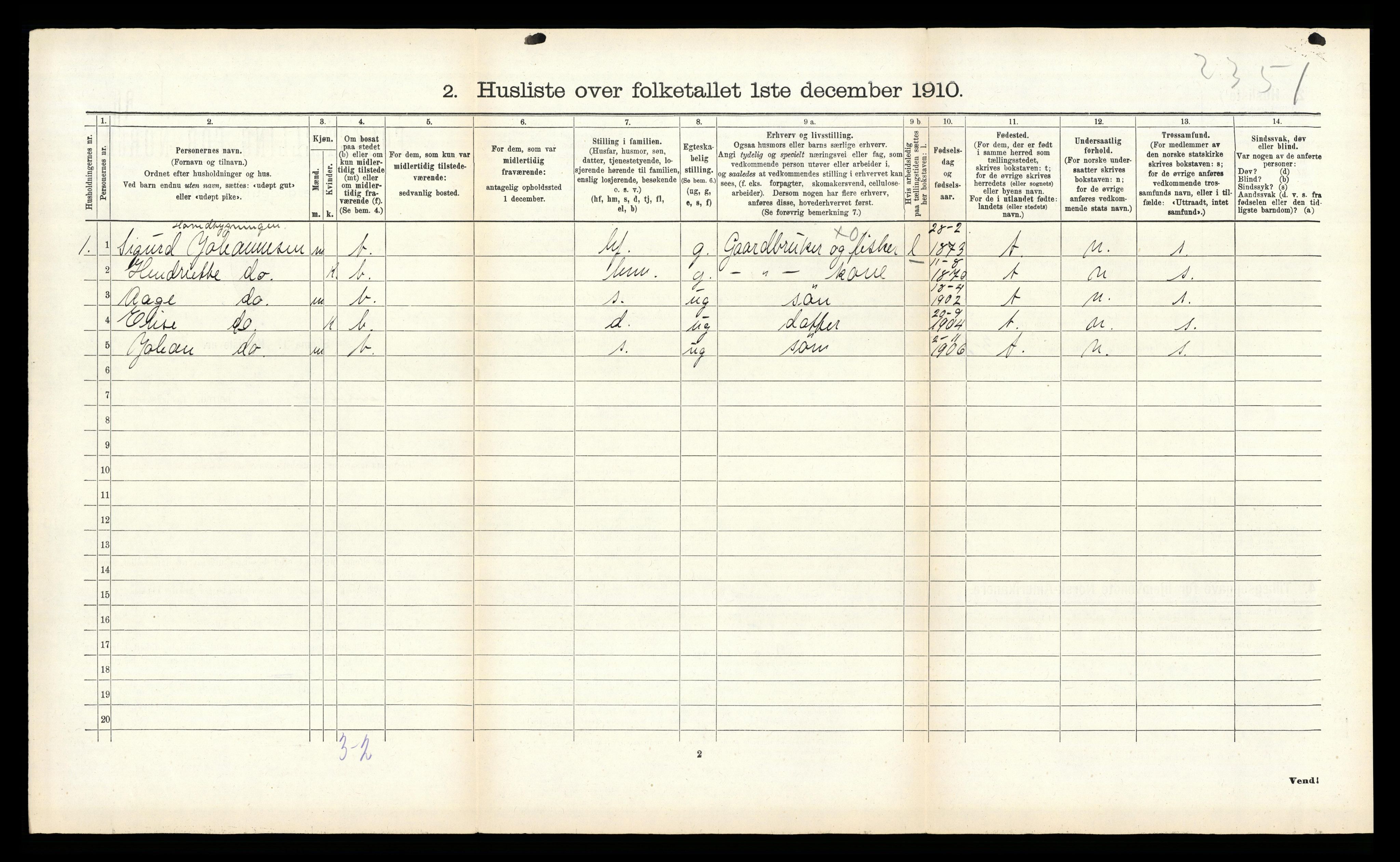 RA, 1910 census for Hamarøy, 1910, p. 837