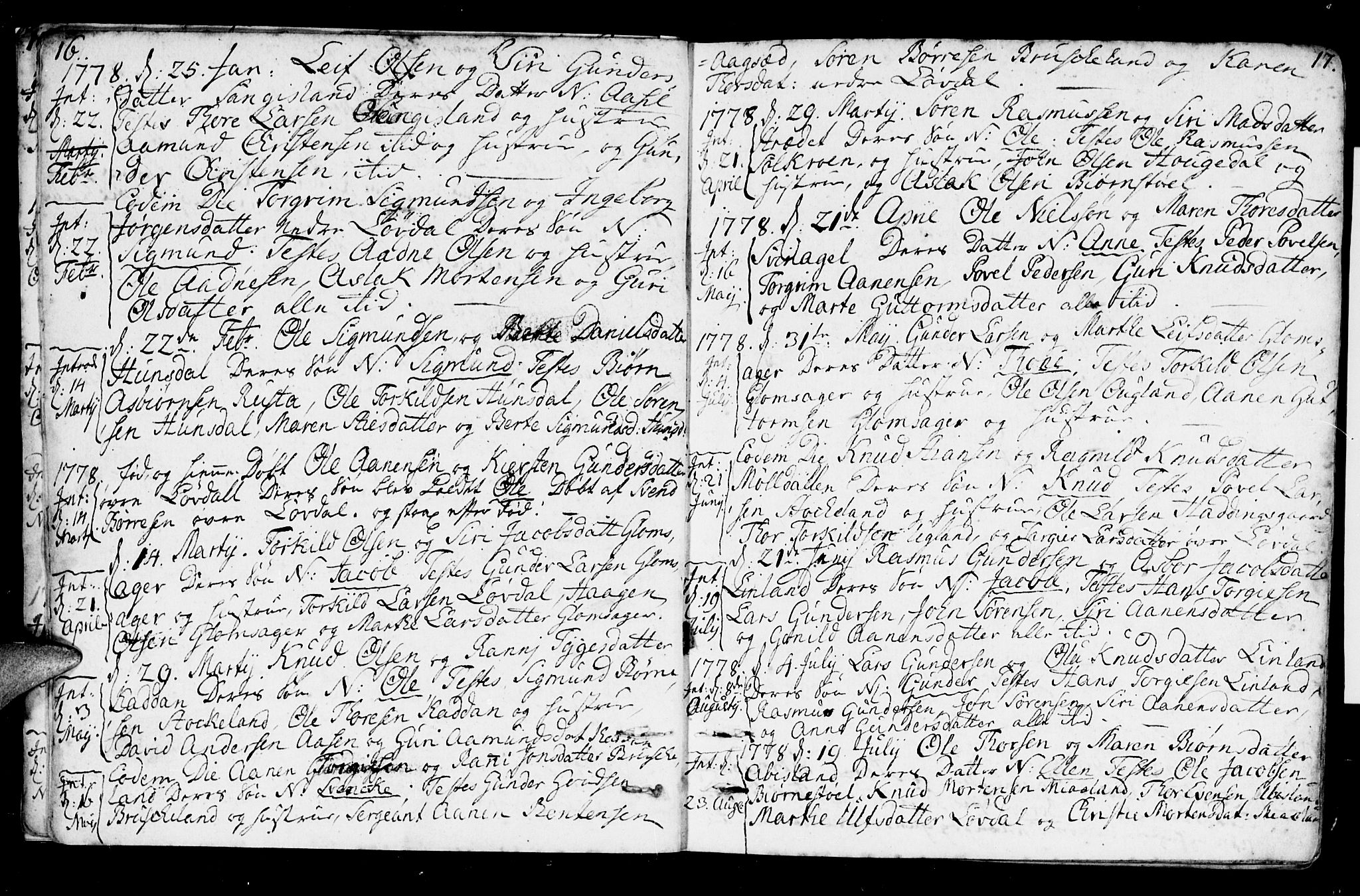 Holum sokneprestkontor, AV/SAK-1111-0022/F/Fa/Fab/L0004: Parish register (official) no. A 4, 1774-1847, p. 16-17