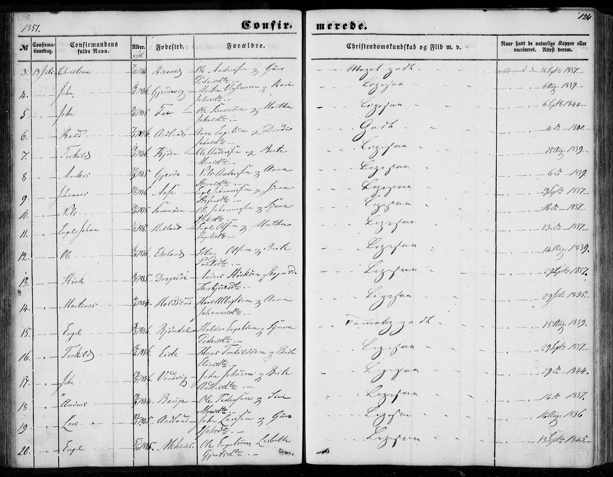 Os sokneprestembete, AV/SAB-A-99929: Parish register (official) no. A 16, 1851-1859, p. 124