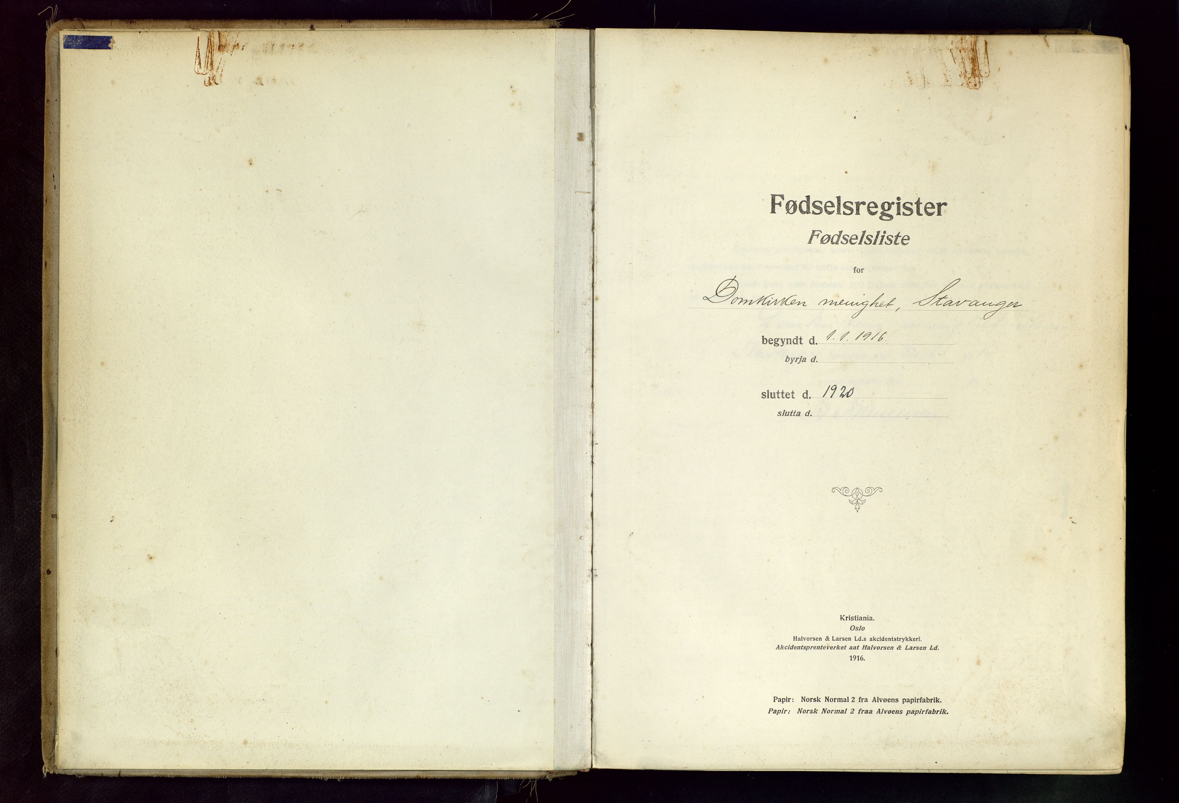 Domkirken sokneprestkontor, AV/SAST-A-101812/002/B/L0001: Birth register no. 1, 1916-1920