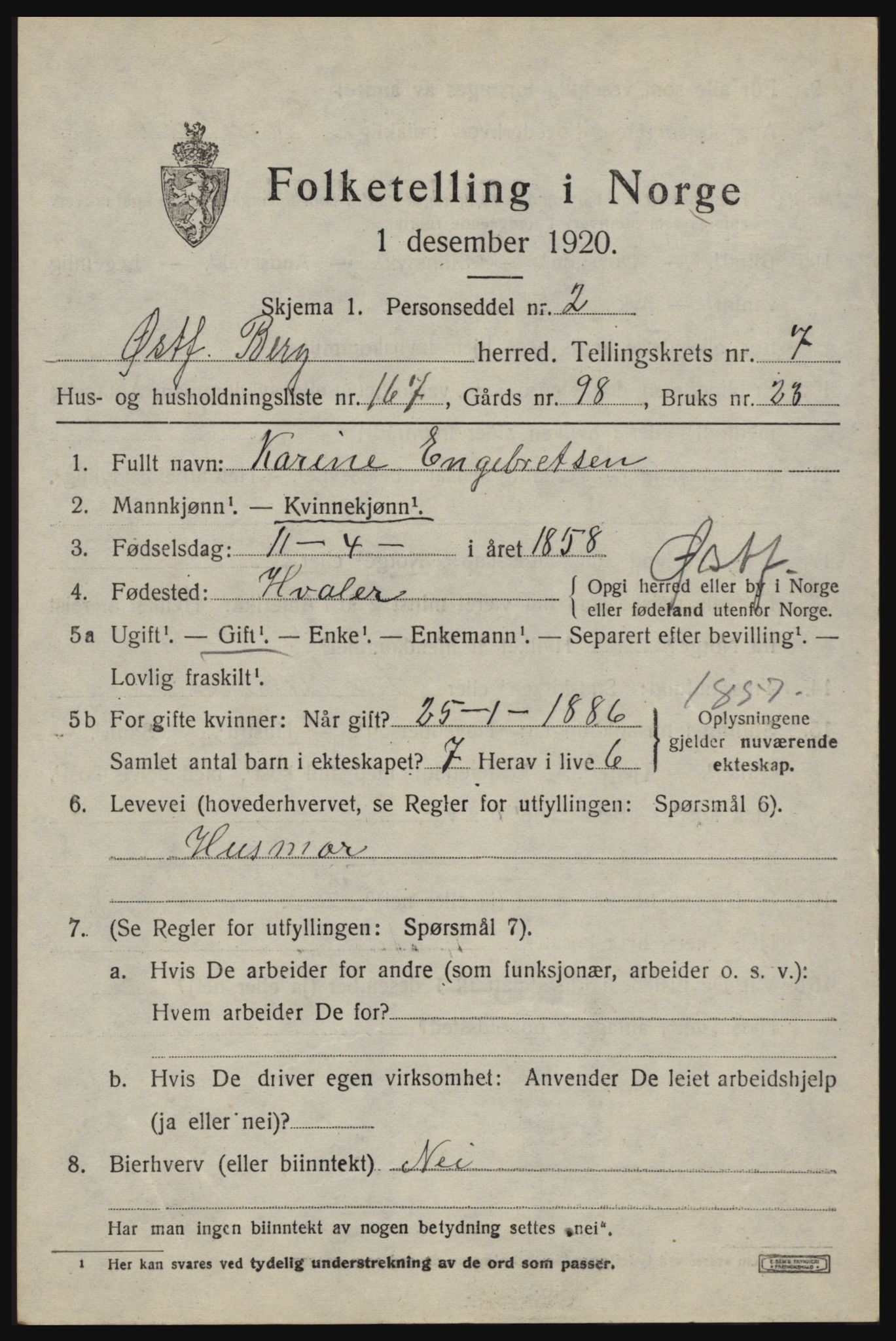 SAO, 1920 census for Berg, 1920, p. 14011