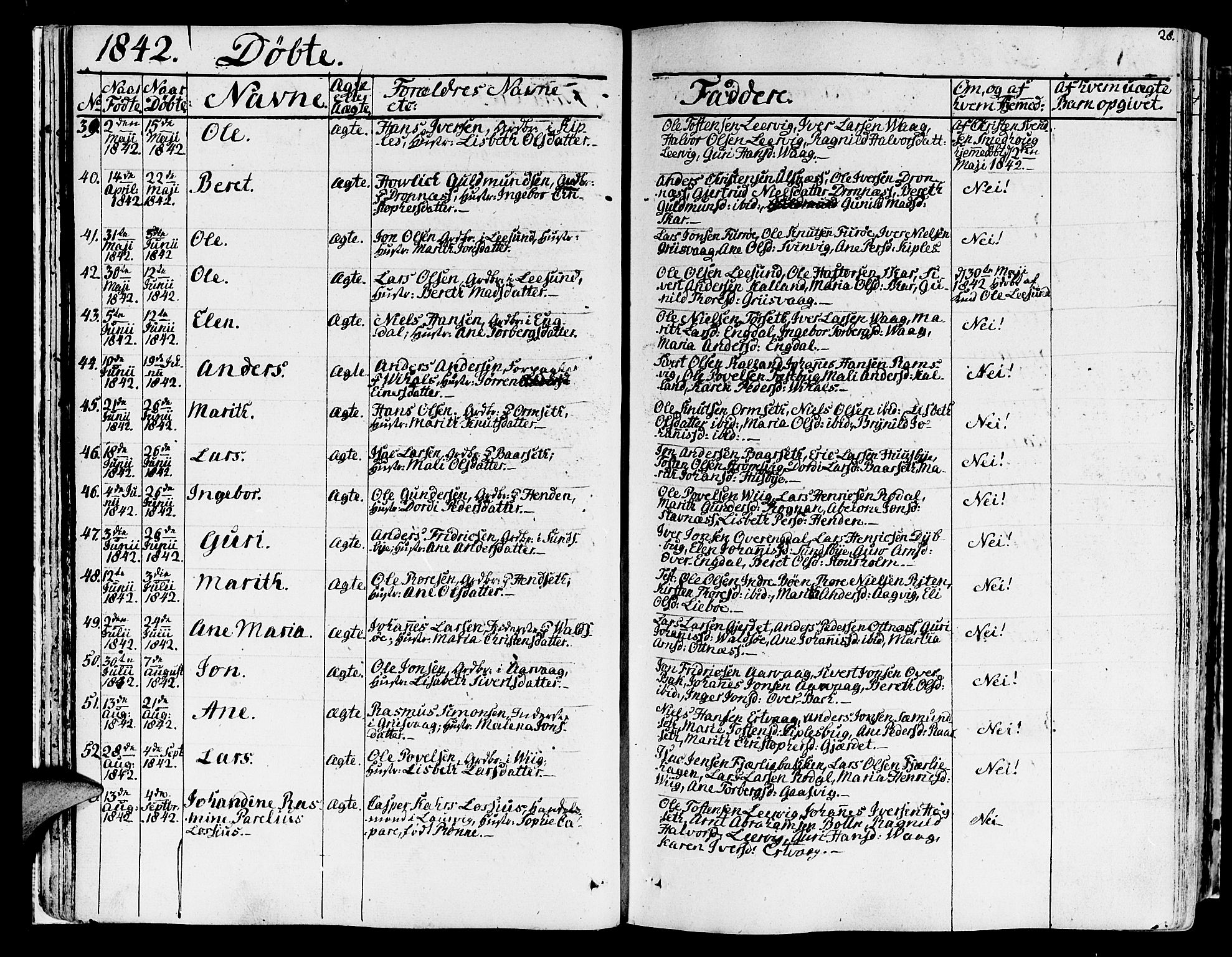 Ministerialprotokoller, klokkerbøker og fødselsregistre - Møre og Romsdal, AV/SAT-A-1454/578/L0904: Parish register (official) no. 578A03, 1836-1858, p. 28