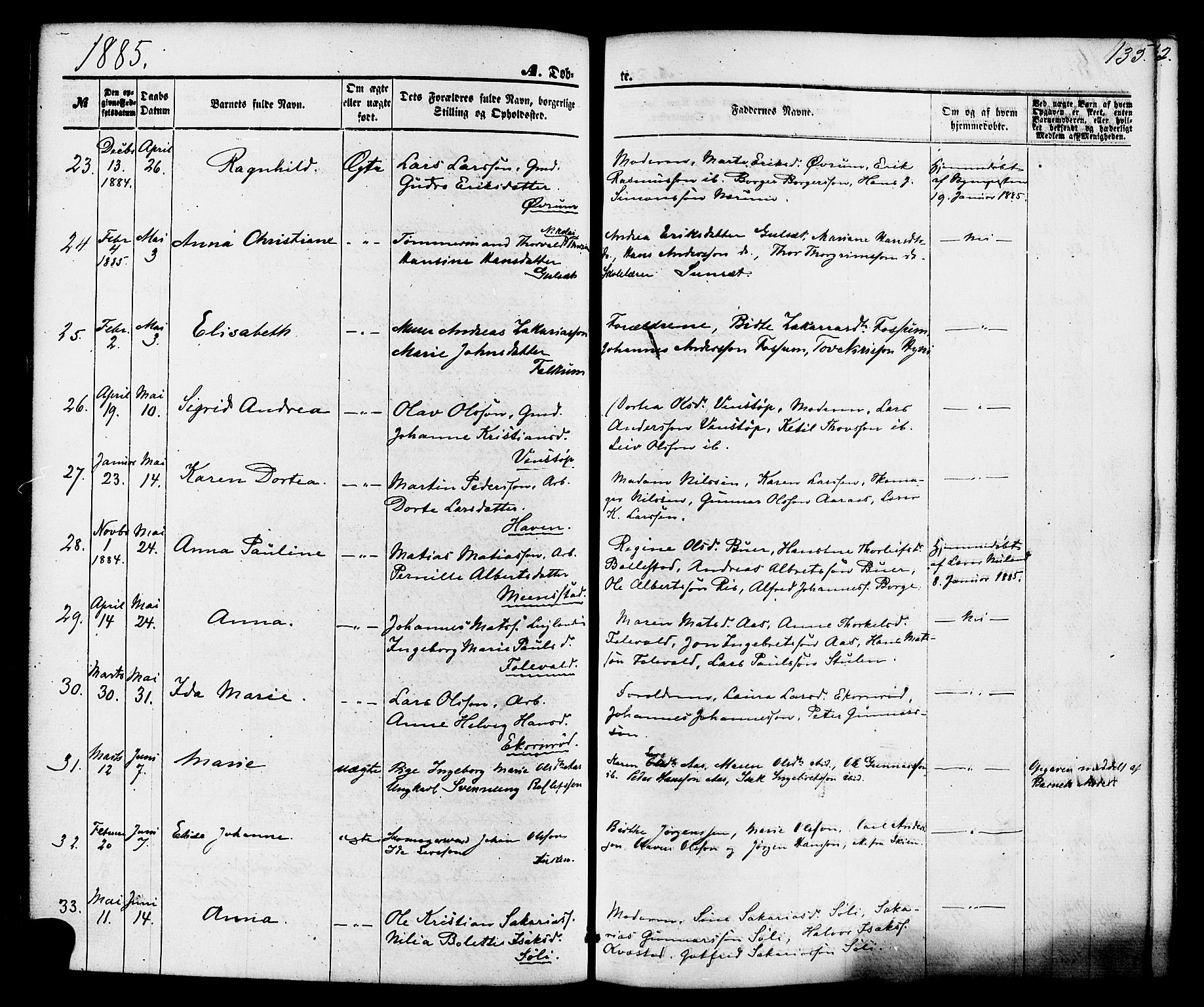 Gjerpen kirkebøker, AV/SAKO-A-265/F/Fa/L0009: Parish register (official) no. I 9, 1872-1885, p. 135