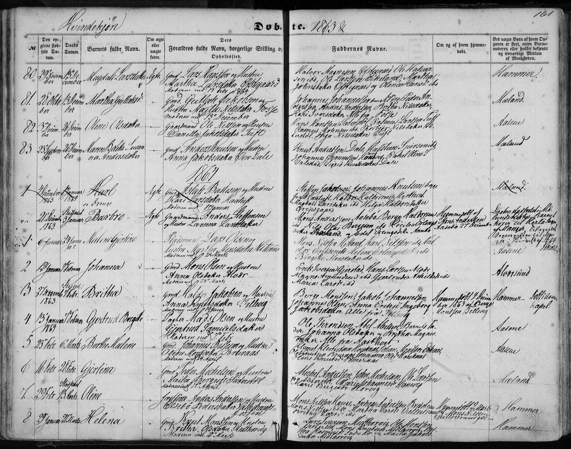 Hamre sokneprestembete, SAB/A-75501/H/Ha/Haa/Haaa/L0014: Parish register (official) no. A 14, 1858-1872, p. 161