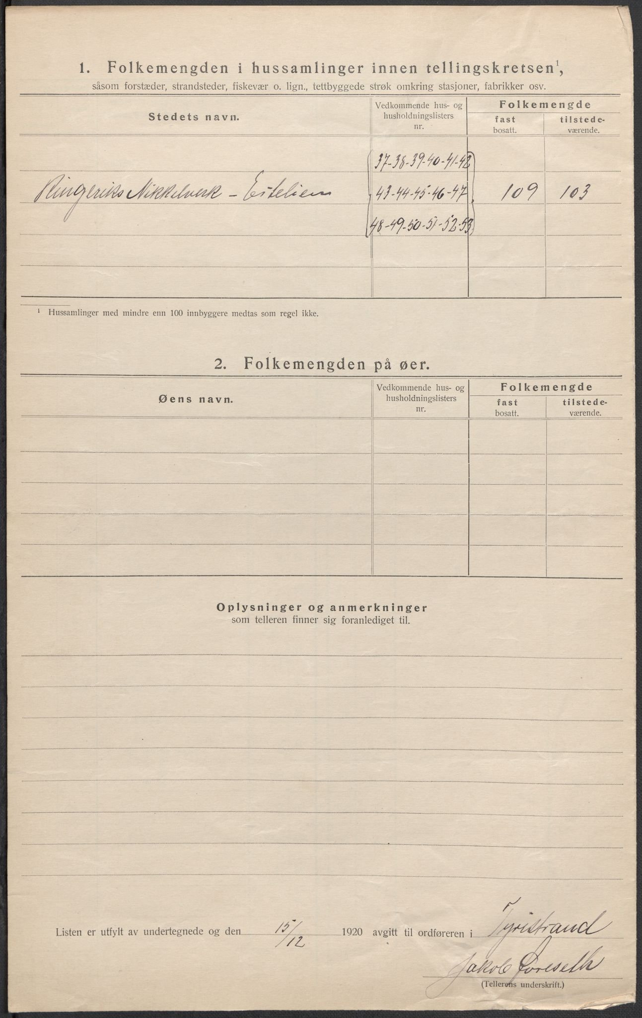 SAKO, 1920 census for Tyristrand, 1920, p. 13