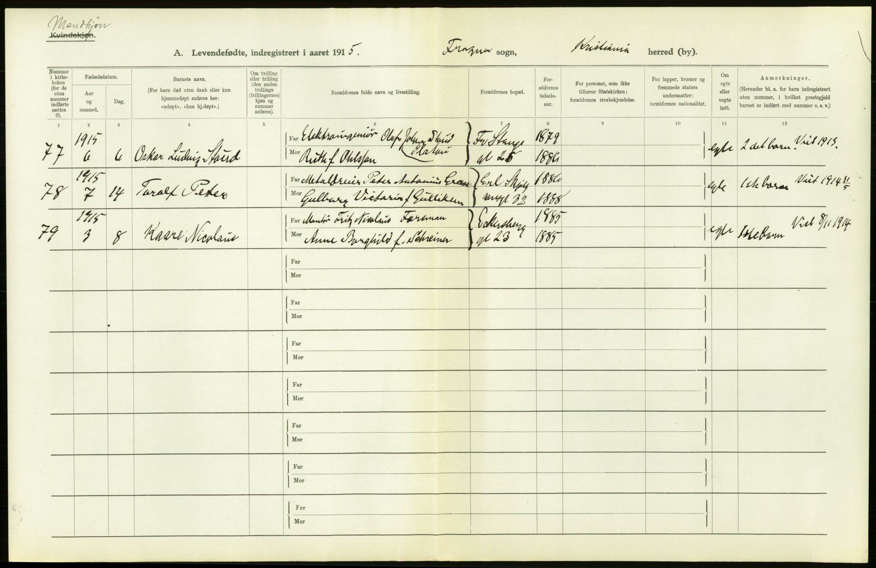 Statistisk sentralbyrå, Sosiodemografiske emner, Befolkning, AV/RA-S-2228/D/Df/Dfb/Dfbe/L0007: Kristiania: Levendefødte menn og kvinner., 1915, p. 558