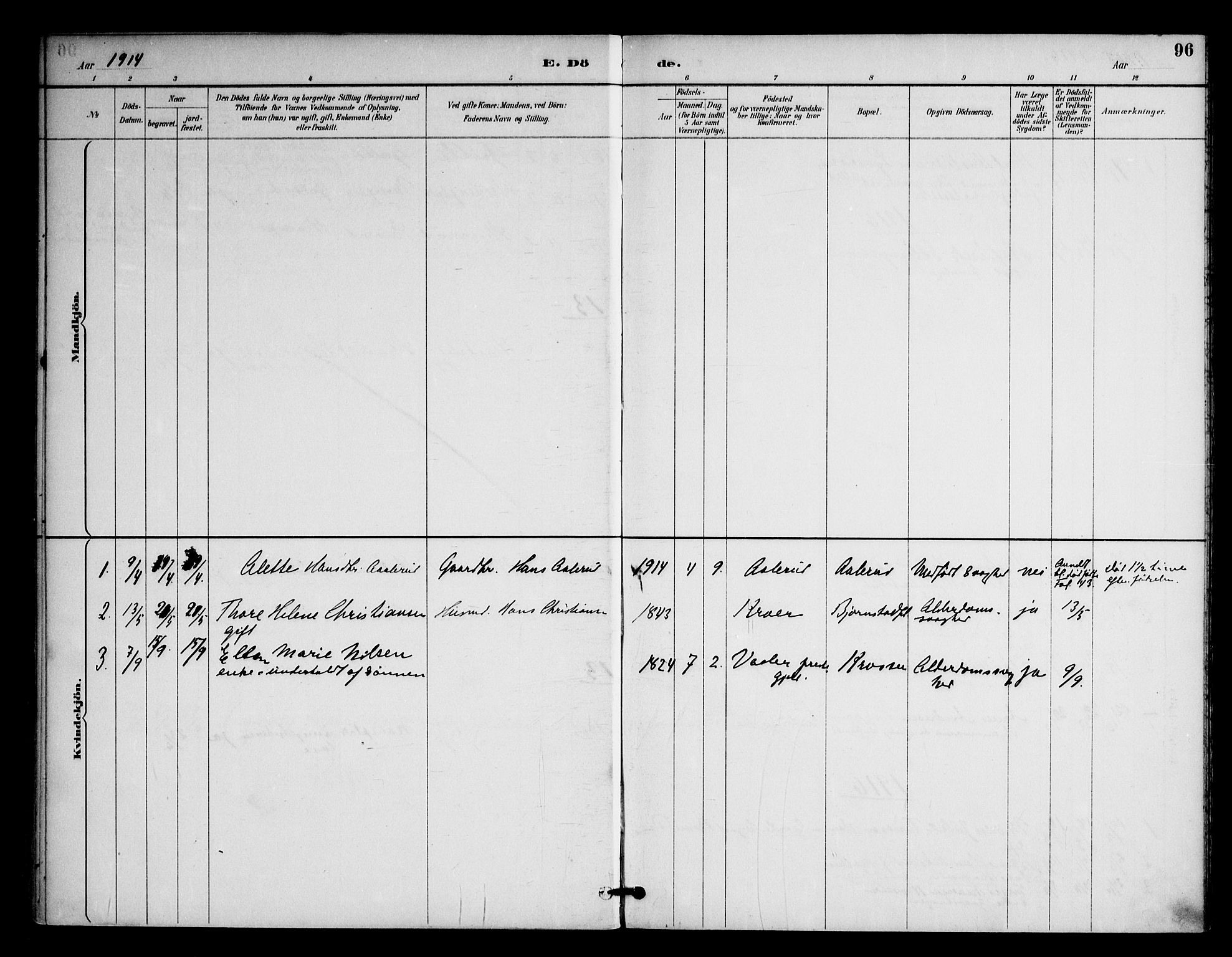 Ås prestekontor Kirkebøker, AV/SAO-A-10894/F/Fc/L0002: Parish register (official) no. III 2, 1892-1924, p. 96