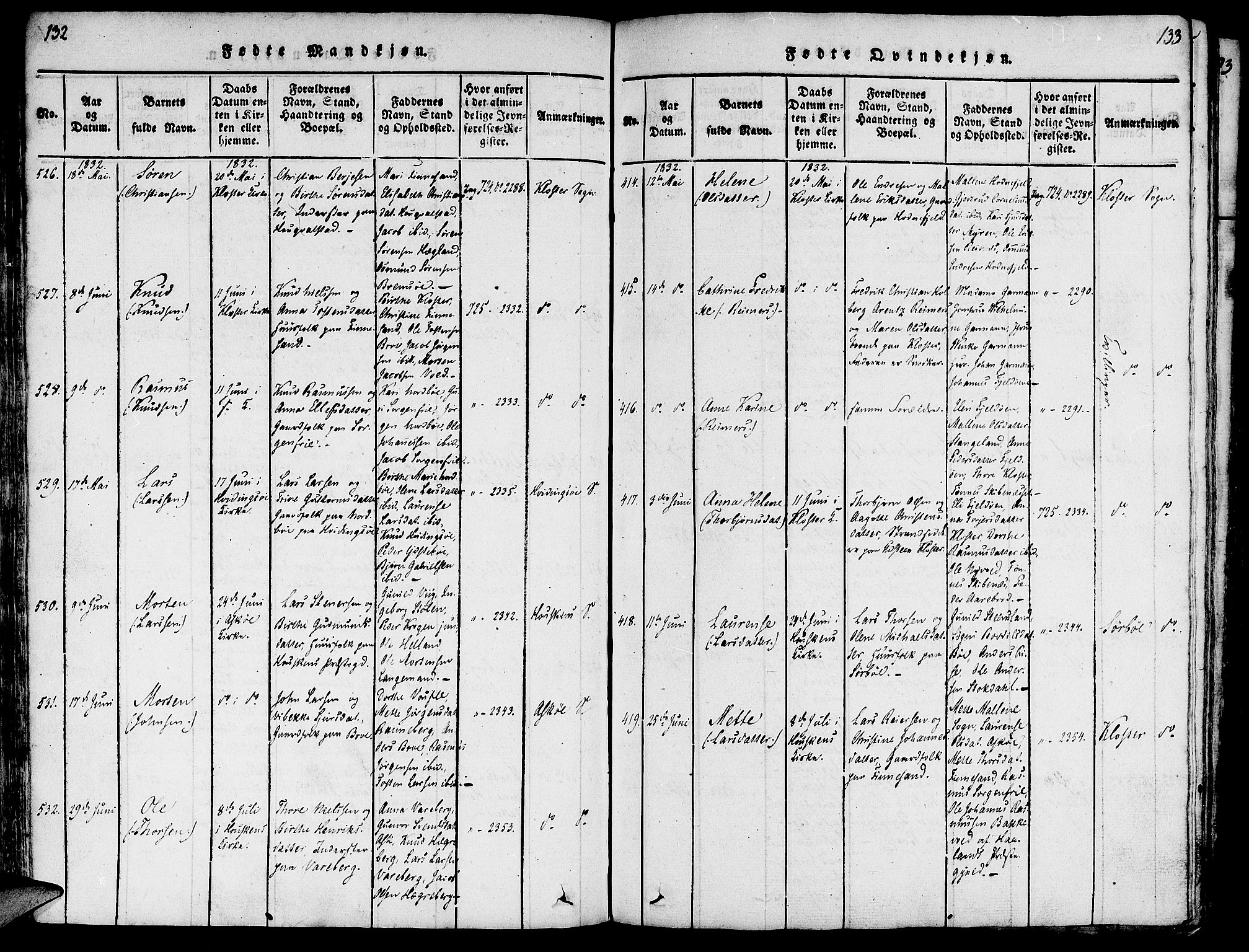 Rennesøy sokneprestkontor, AV/SAST-A -101827/H/Ha/Haa/L0004: Parish register (official) no. A 4, 1816-1837, p. 132-133