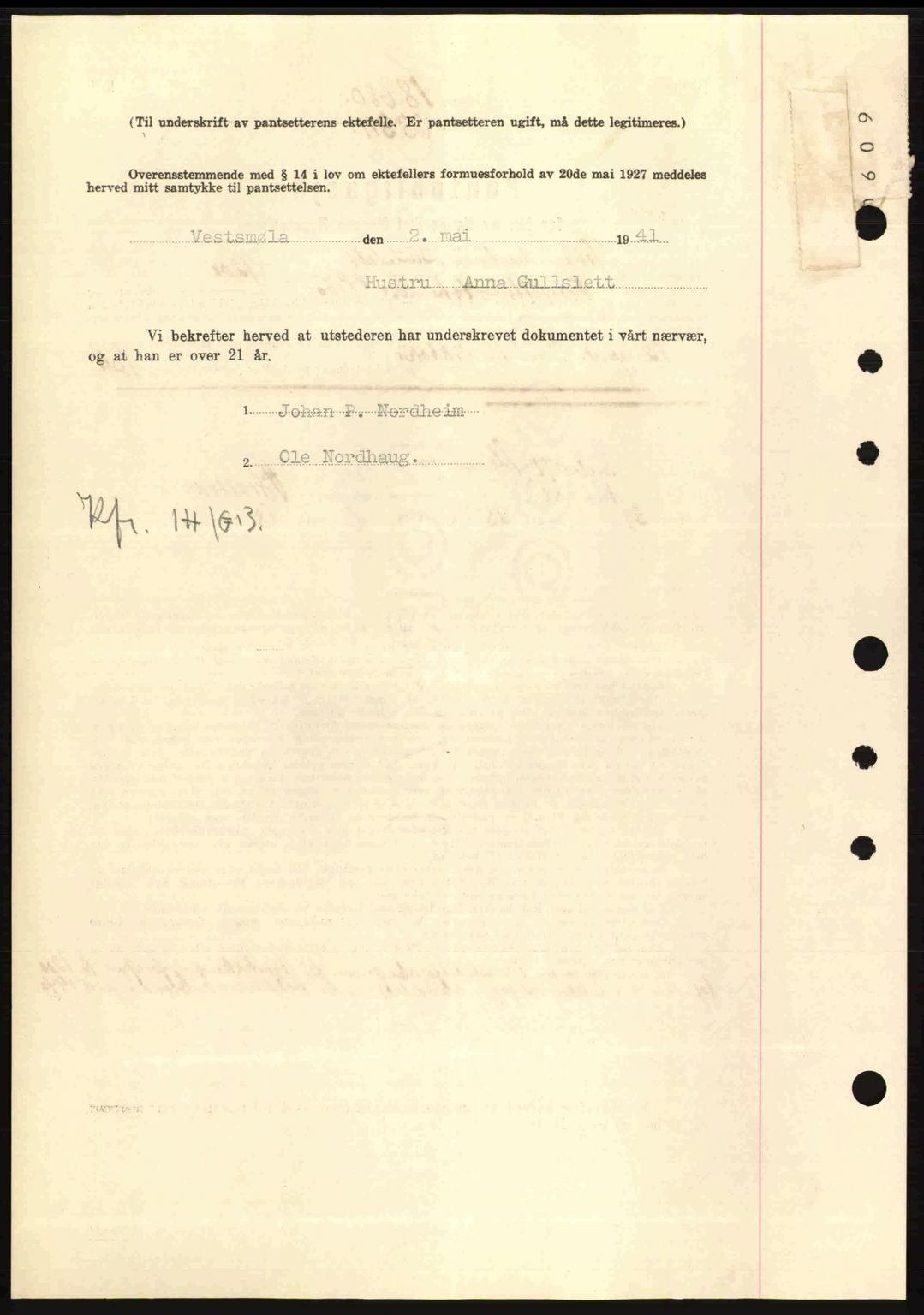 Nordmøre sorenskriveri, SAT/A-4132/1/2/2Ca: Mortgage book no. B88, 1941-1942, Diary no: : 1393/1941