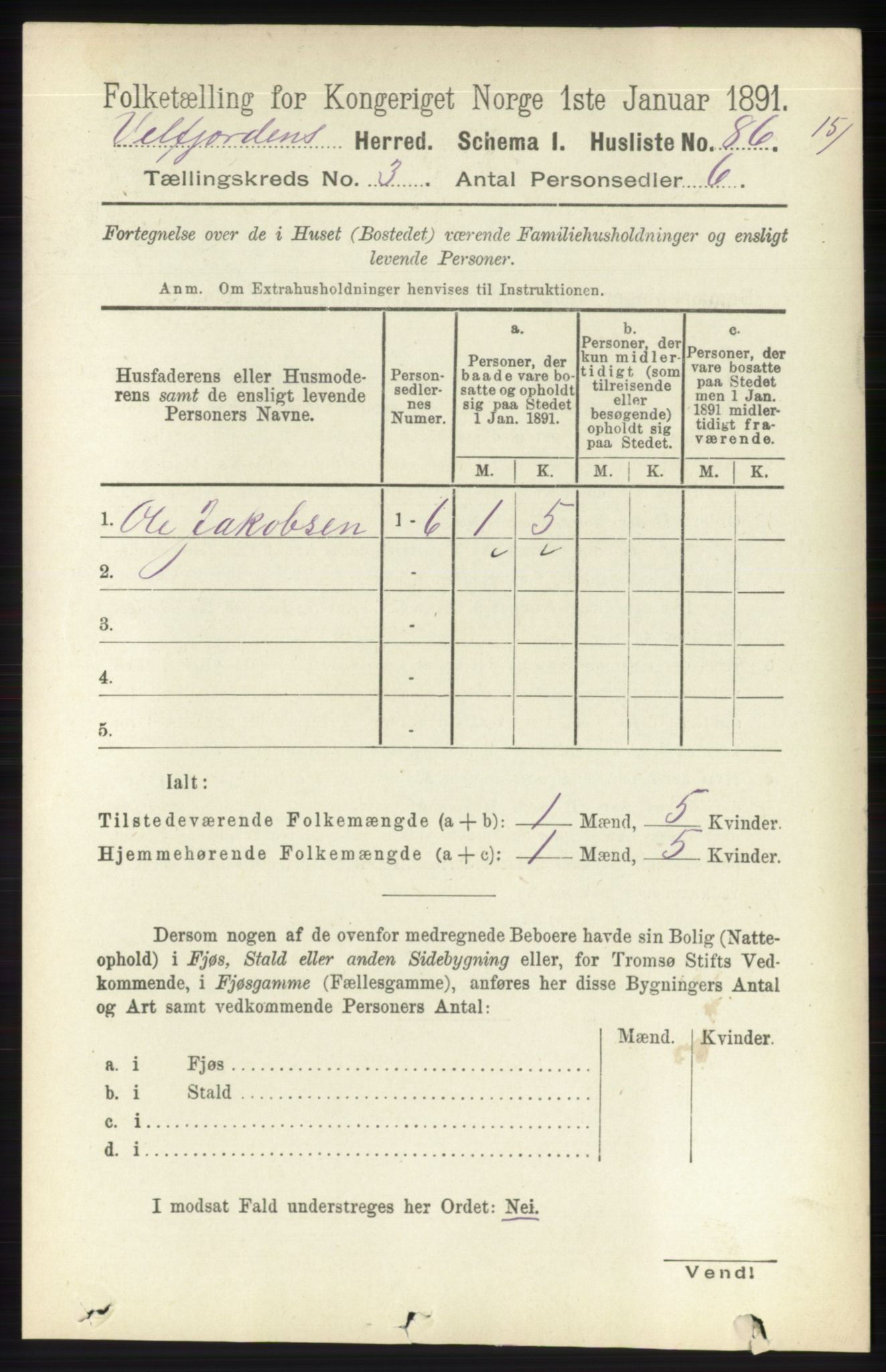 RA, 1891 census for 1813 Velfjord, 1891, p. 1026