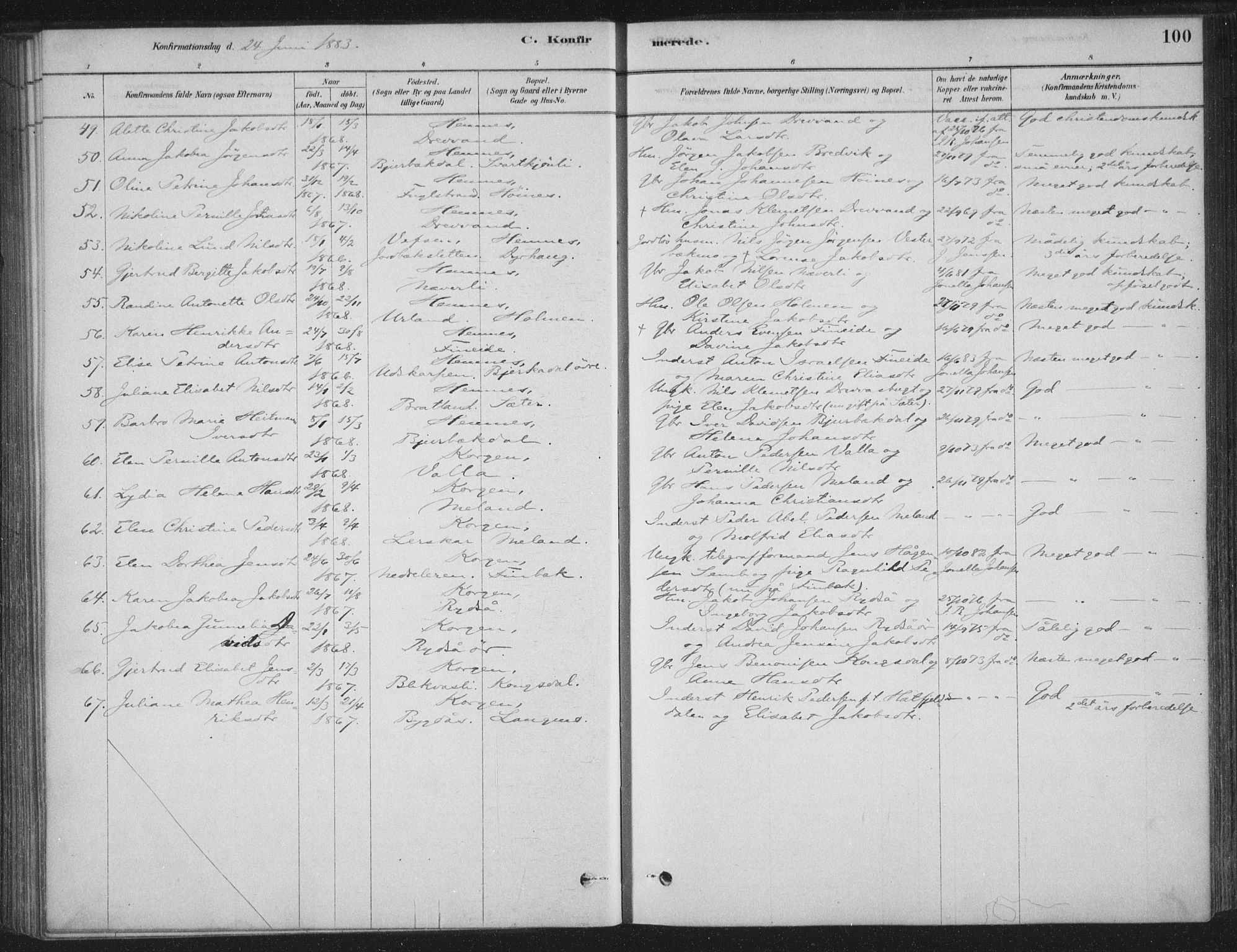 Ministerialprotokoller, klokkerbøker og fødselsregistre - Nordland, AV/SAT-A-1459/825/L0361: Parish register (official) no. 825A15, 1878-1893, p. 100