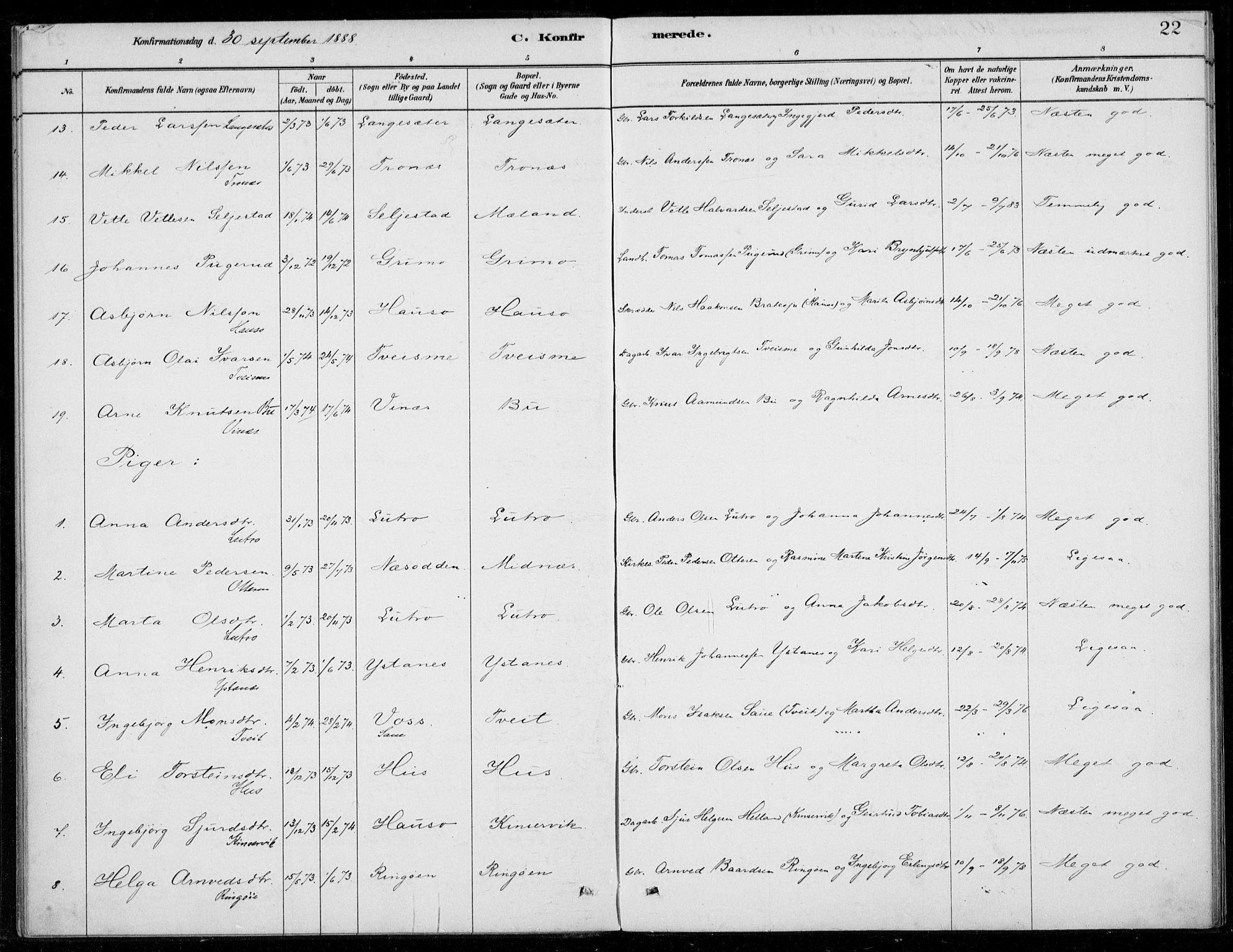 Ullensvang sokneprestembete, SAB/A-78701/H/Haa: Parish register (official) no. E  2, 1880-1914, p. 22