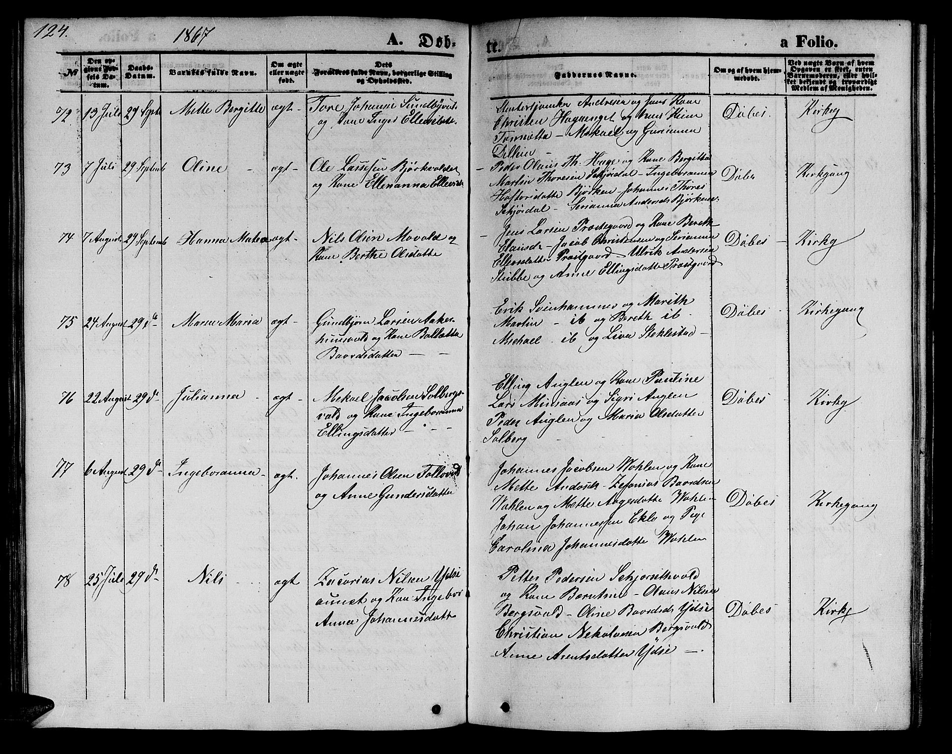 Ministerialprotokoller, klokkerbøker og fødselsregistre - Nord-Trøndelag, AV/SAT-A-1458/723/L0254: Parish register (copy) no. 723C02, 1858-1868, p. 124