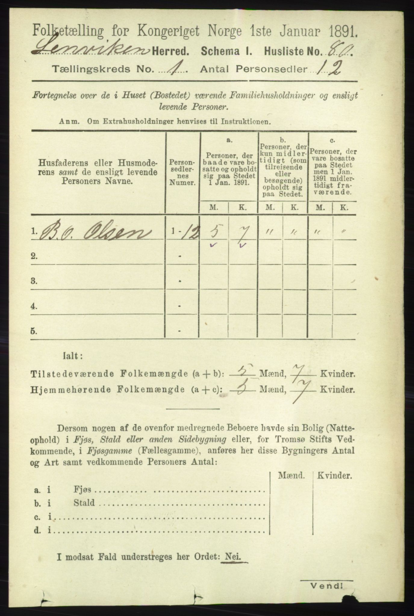 RA, 1891 census for 1931 Lenvik, 1891, p. 103