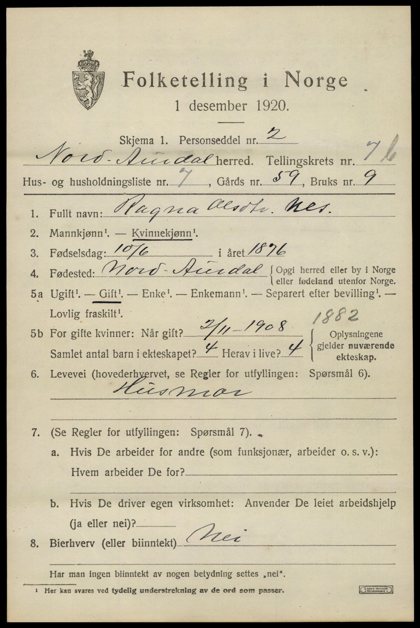 SAH, 1920 census for Nord-Aurdal, 1920, p. 6730