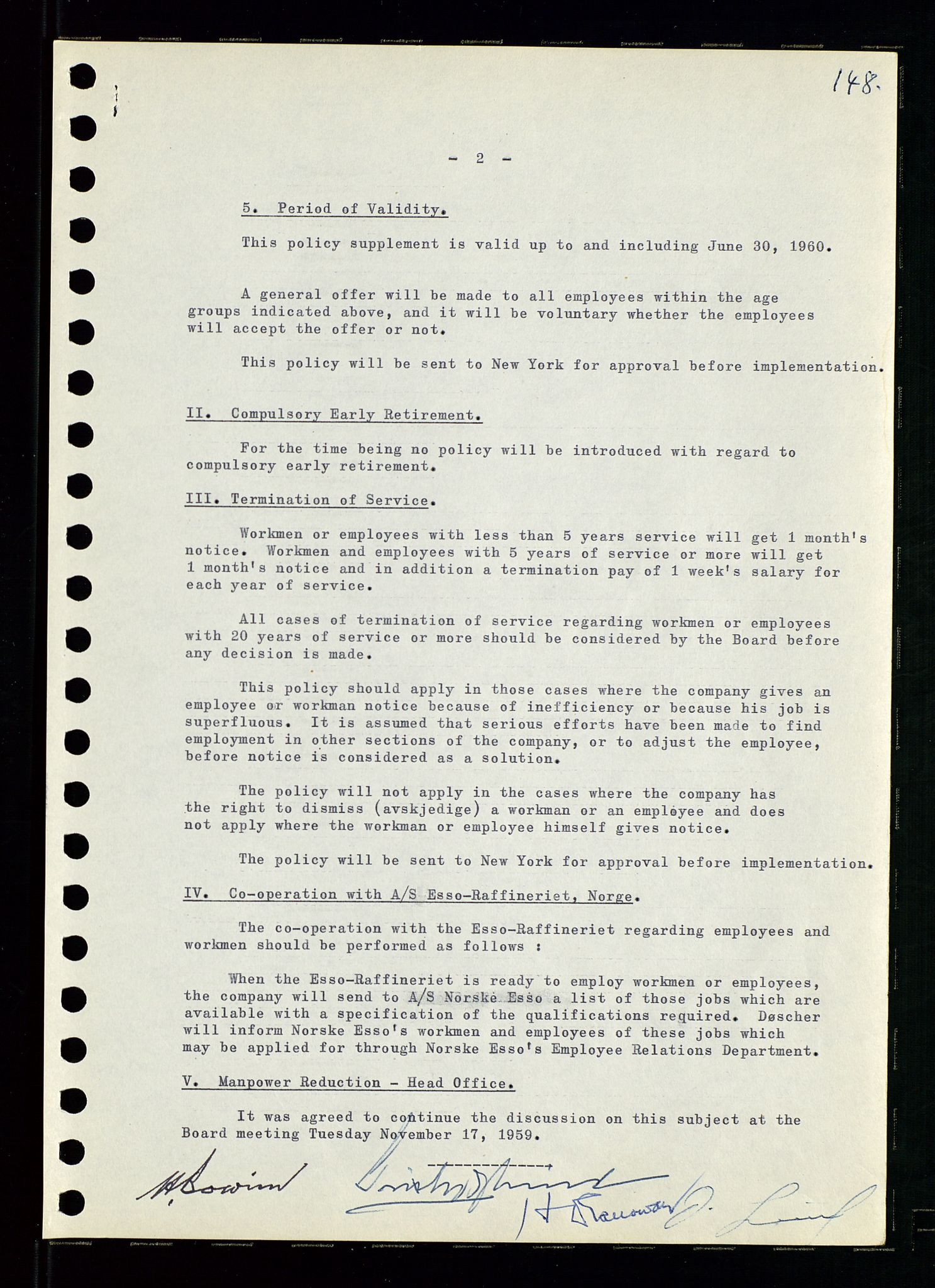 Pa 0982 - Esso Norge A/S, AV/SAST-A-100448/A/Aa/L0001/0001: Den administrerende direksjon Board minutes (styrereferater) / Den administrerende direksjon Board minutes (styrereferater), 1958-1959, p. 148
