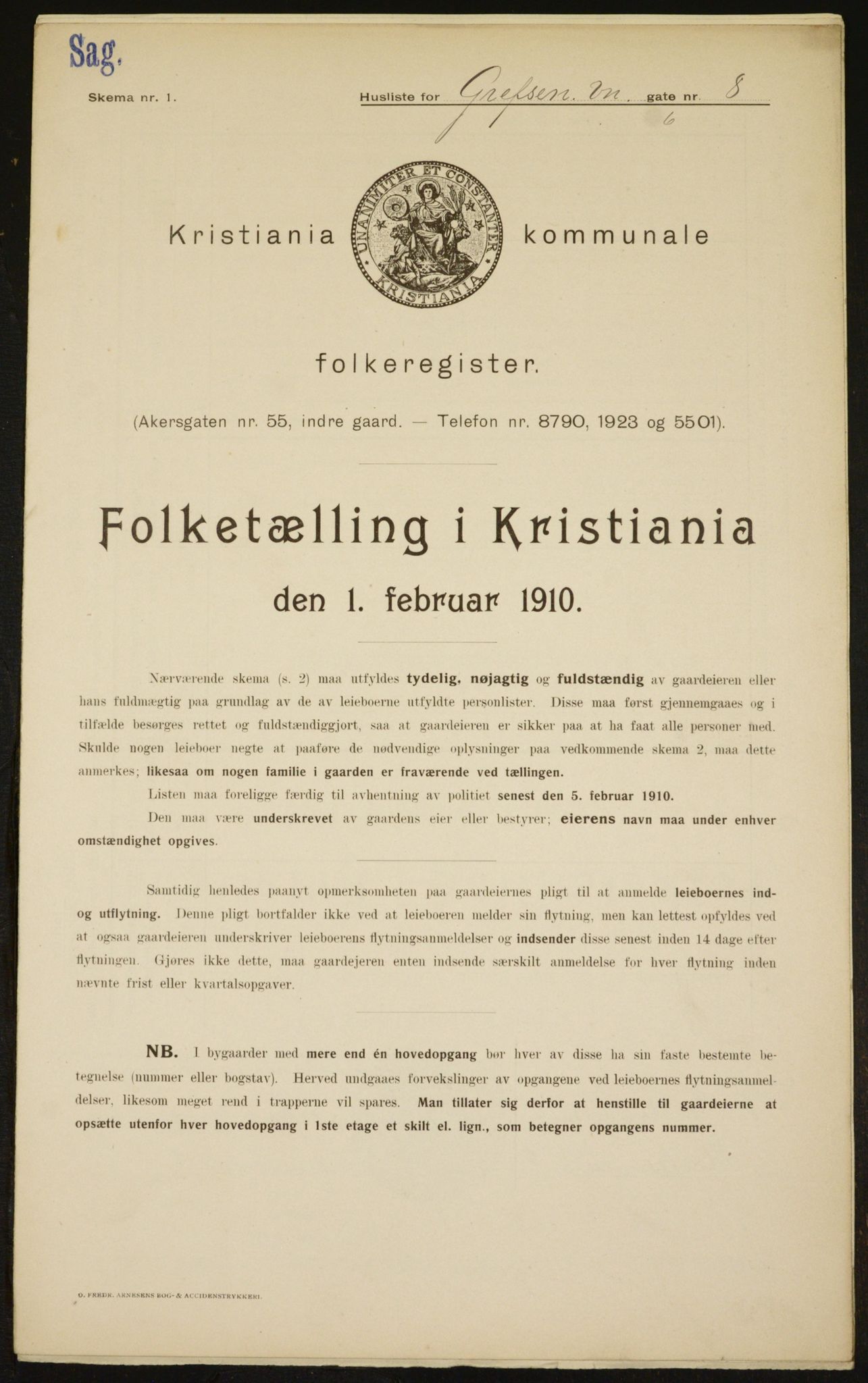 OBA, Municipal Census 1910 for Kristiania, 1910, p. 28064