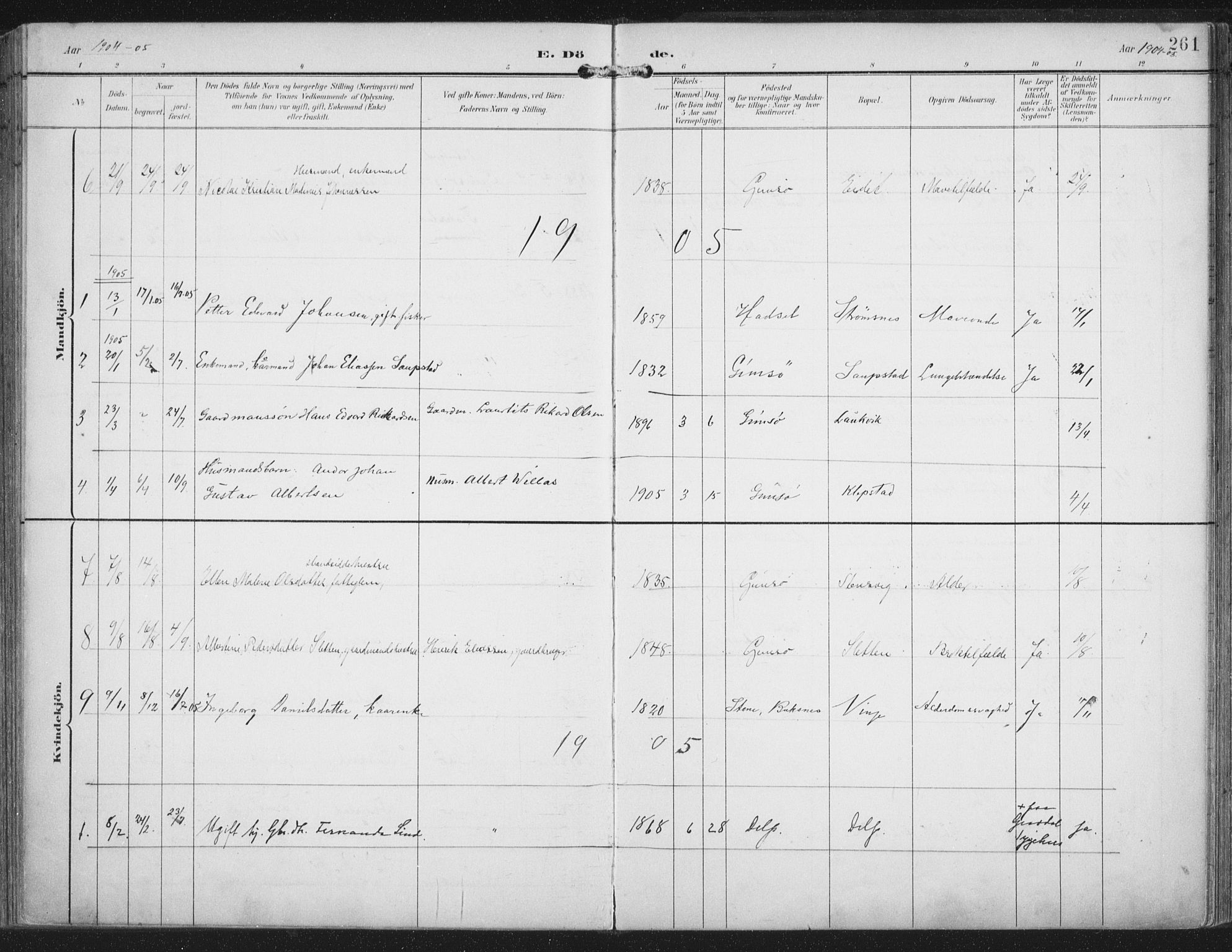 Ministerialprotokoller, klokkerbøker og fødselsregistre - Nordland, SAT/A-1459/876/L1098: Parish register (official) no. 876A04, 1896-1915, p. 261