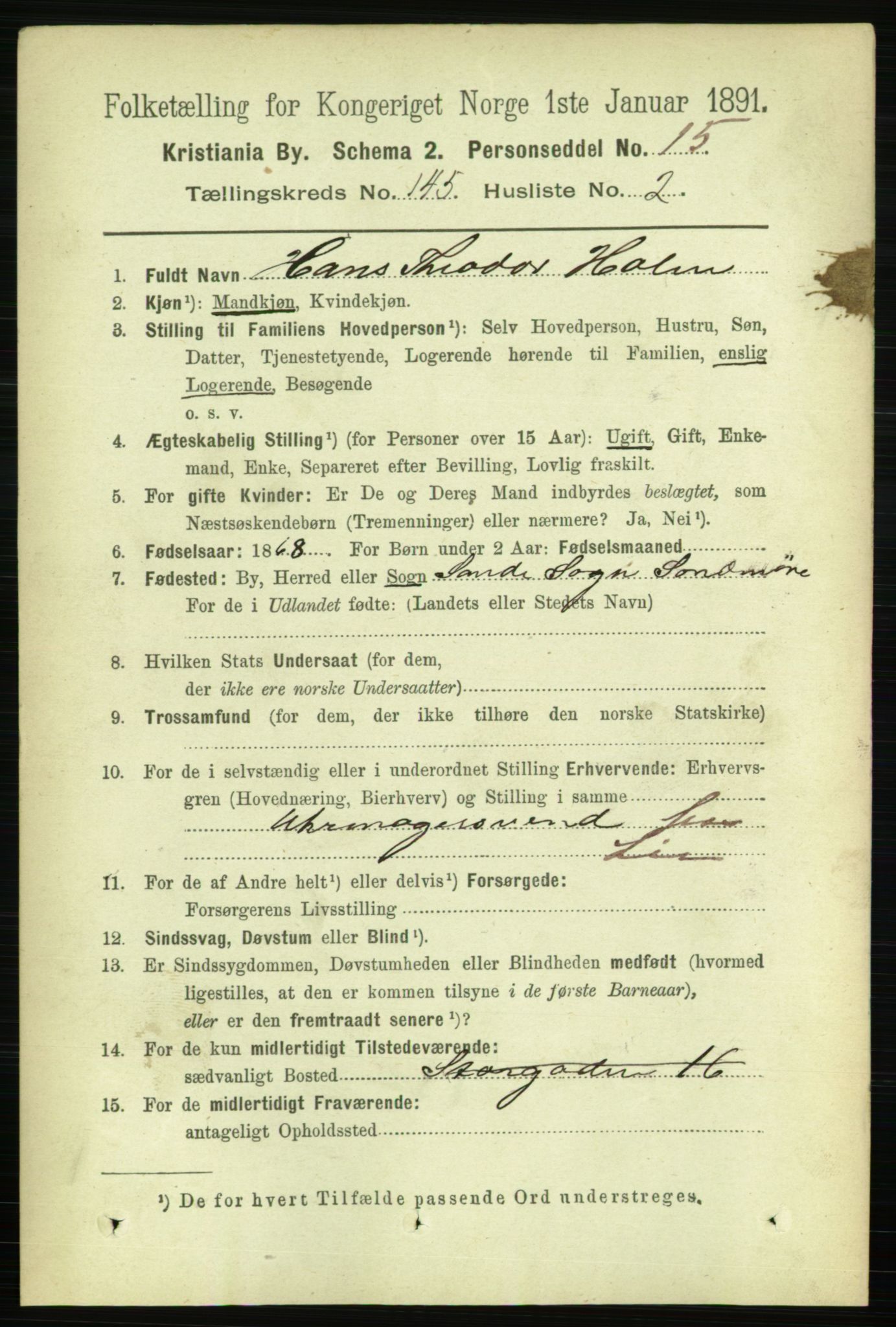 RA, 1891 census for 0301 Kristiania, 1891, p. 79400