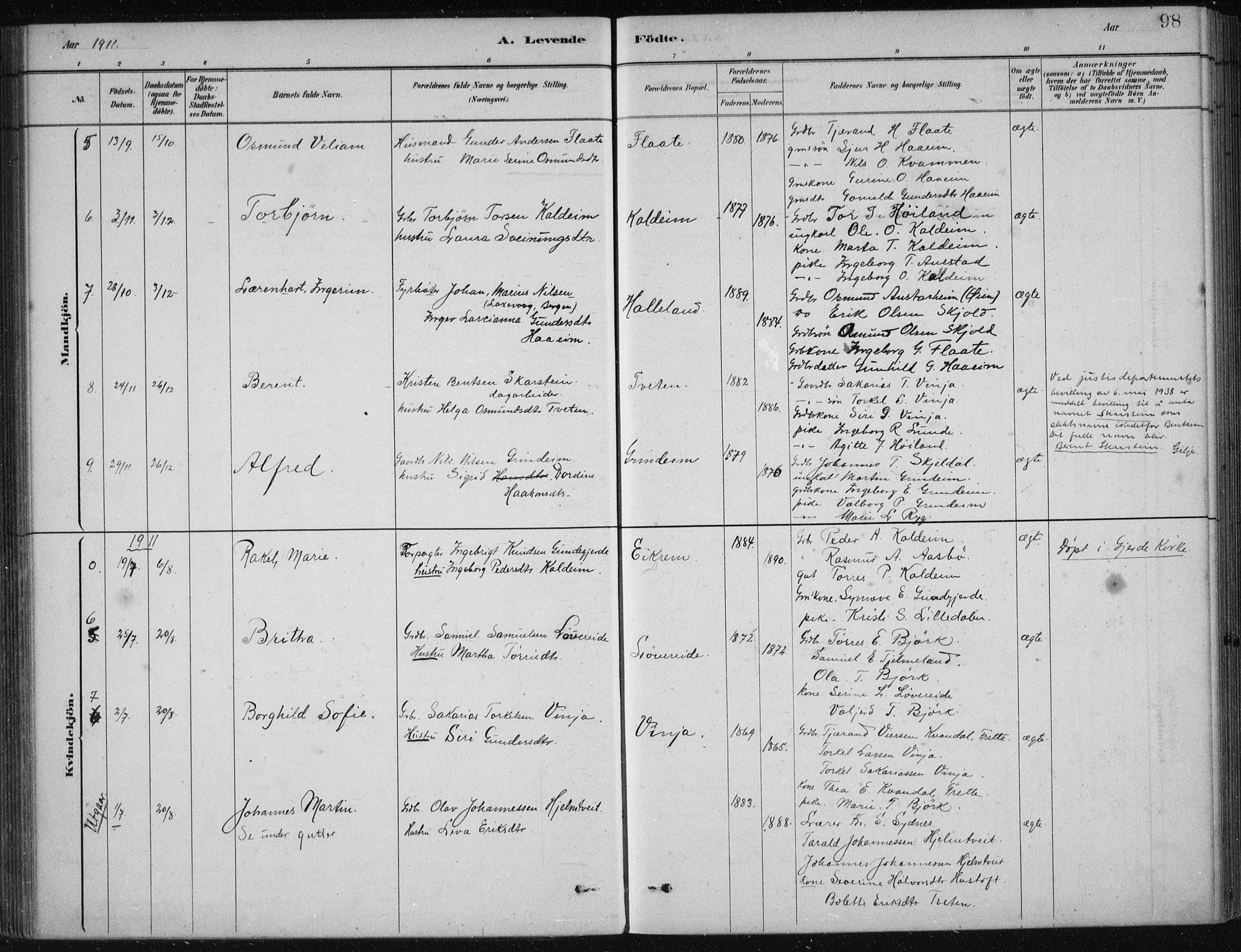 Etne sokneprestembete, SAB/A-75001/H/Haa: Parish register (official) no. D  1, 1879-1919, p. 98