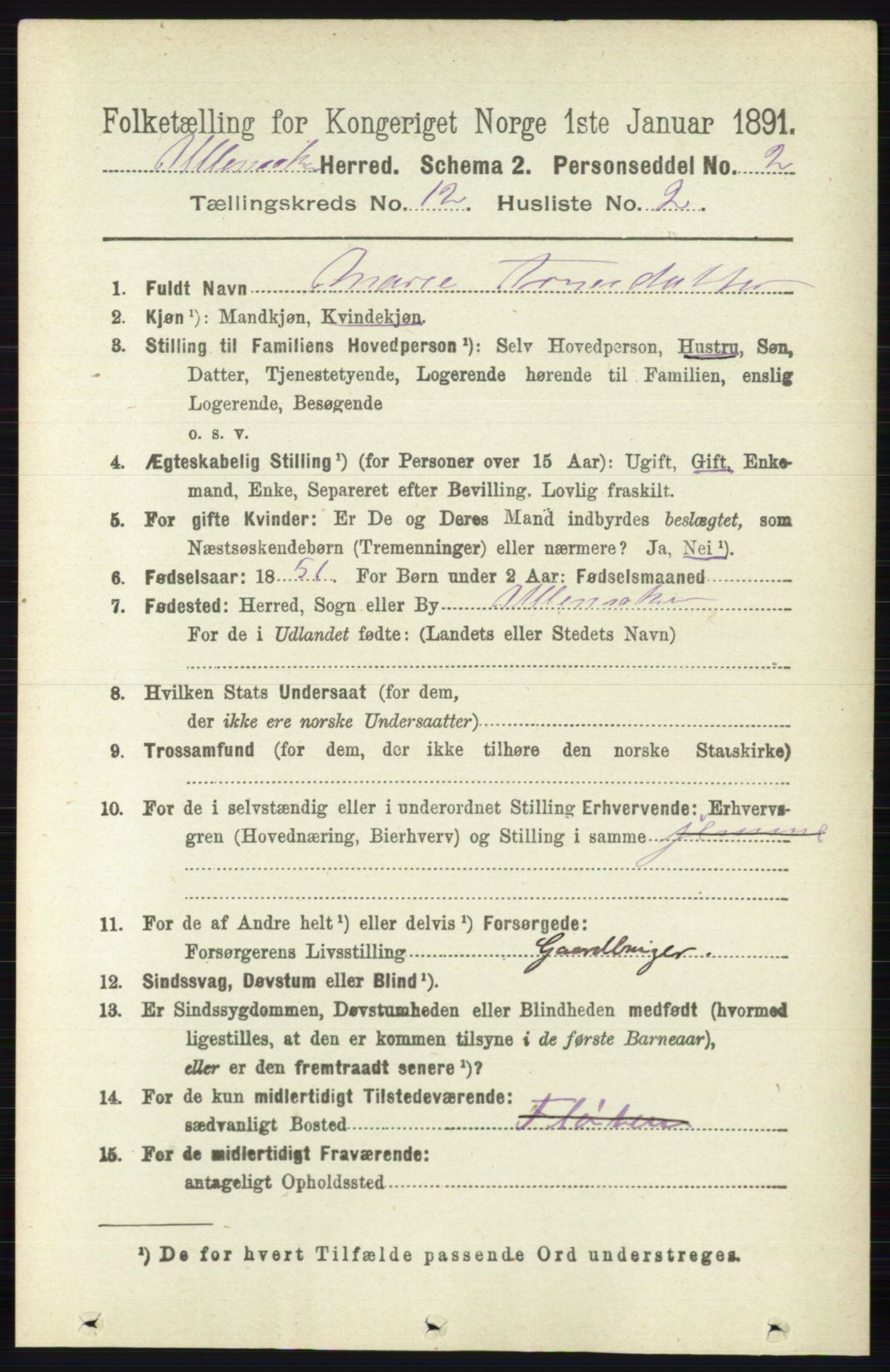 RA, 1891 census for 0235 Ullensaker, 1891, p. 5619