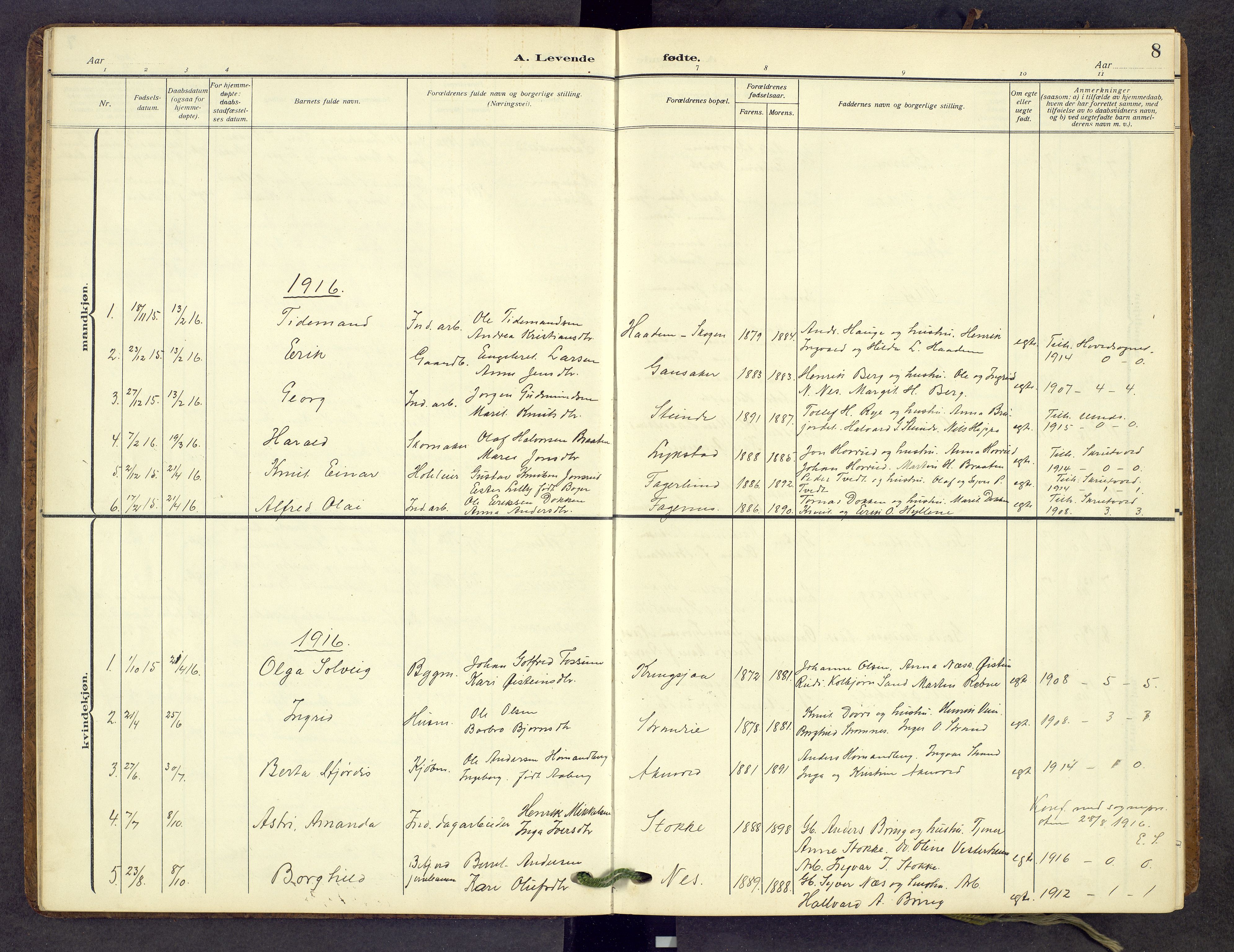 Nord-Aurdal prestekontor, SAH/PREST-132/H/Ha/Hab/L0013: Parish register (copy) no. 13, 1911-1948, p. 8