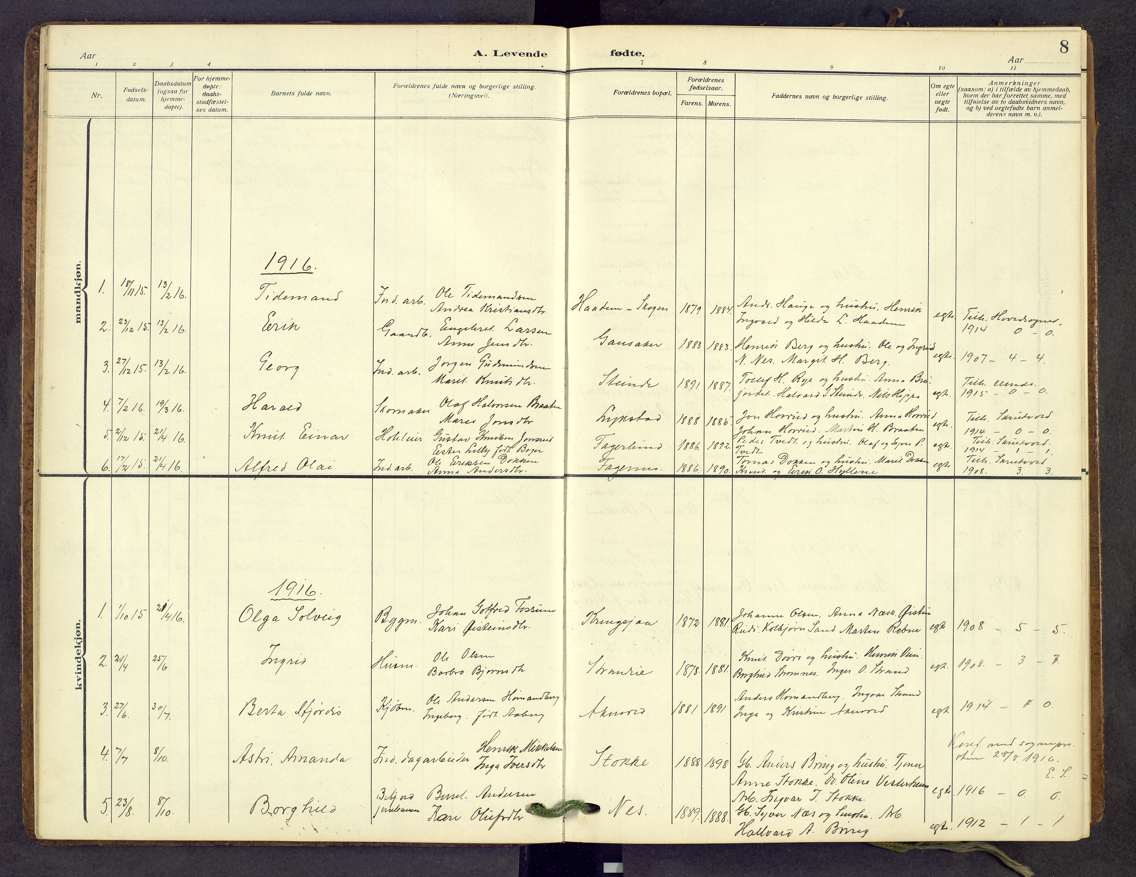 Nord-Aurdal prestekontor, AV/SAH-PREST-132/H/Ha/Hab/L0013: Parish register (copy) no. 13, 1911-1948, p. 8