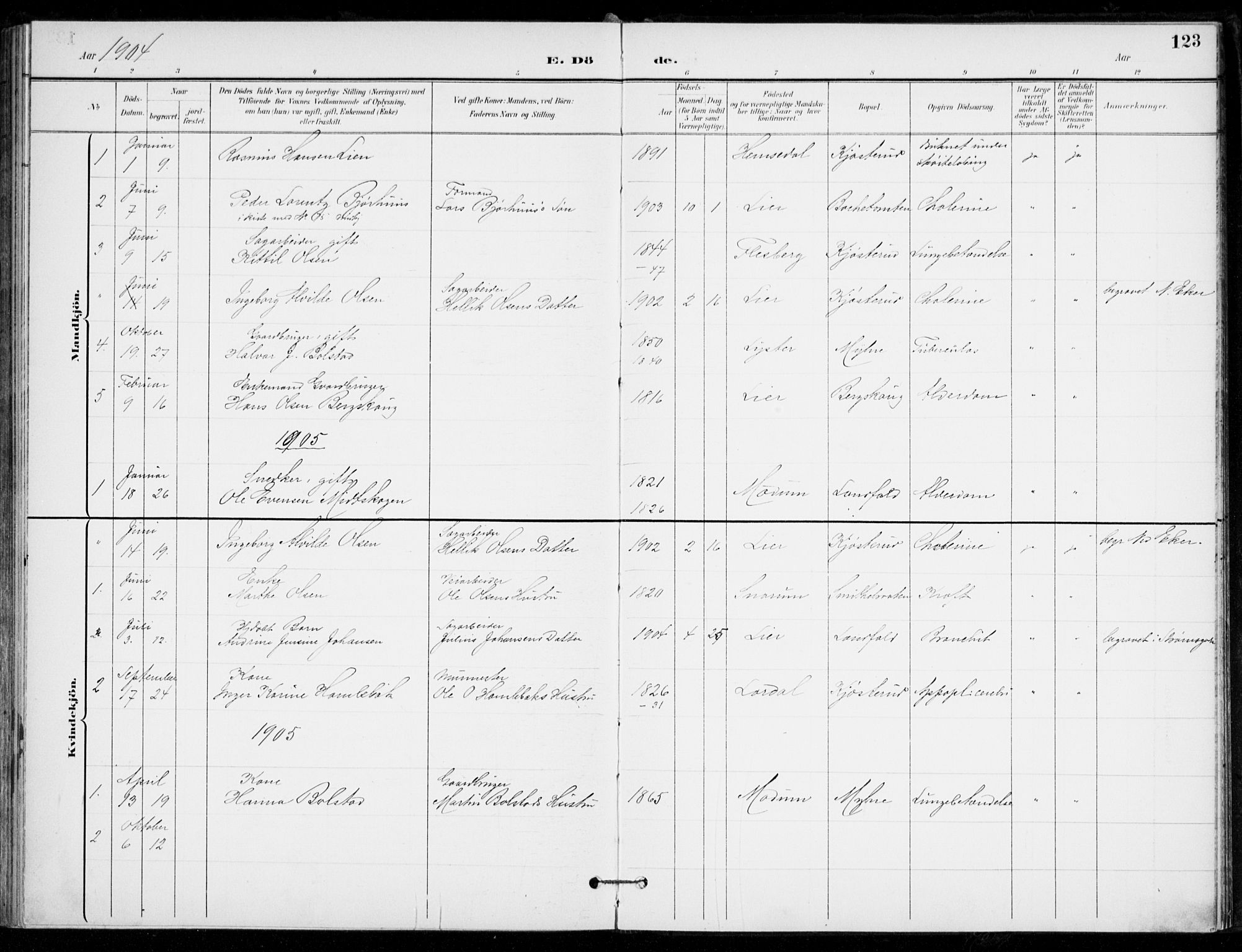 Åssiden kirkebøker, SAKO/A-251/F/Fa/L0002: Parish register (official) no. 2, 1896-1916, p. 123