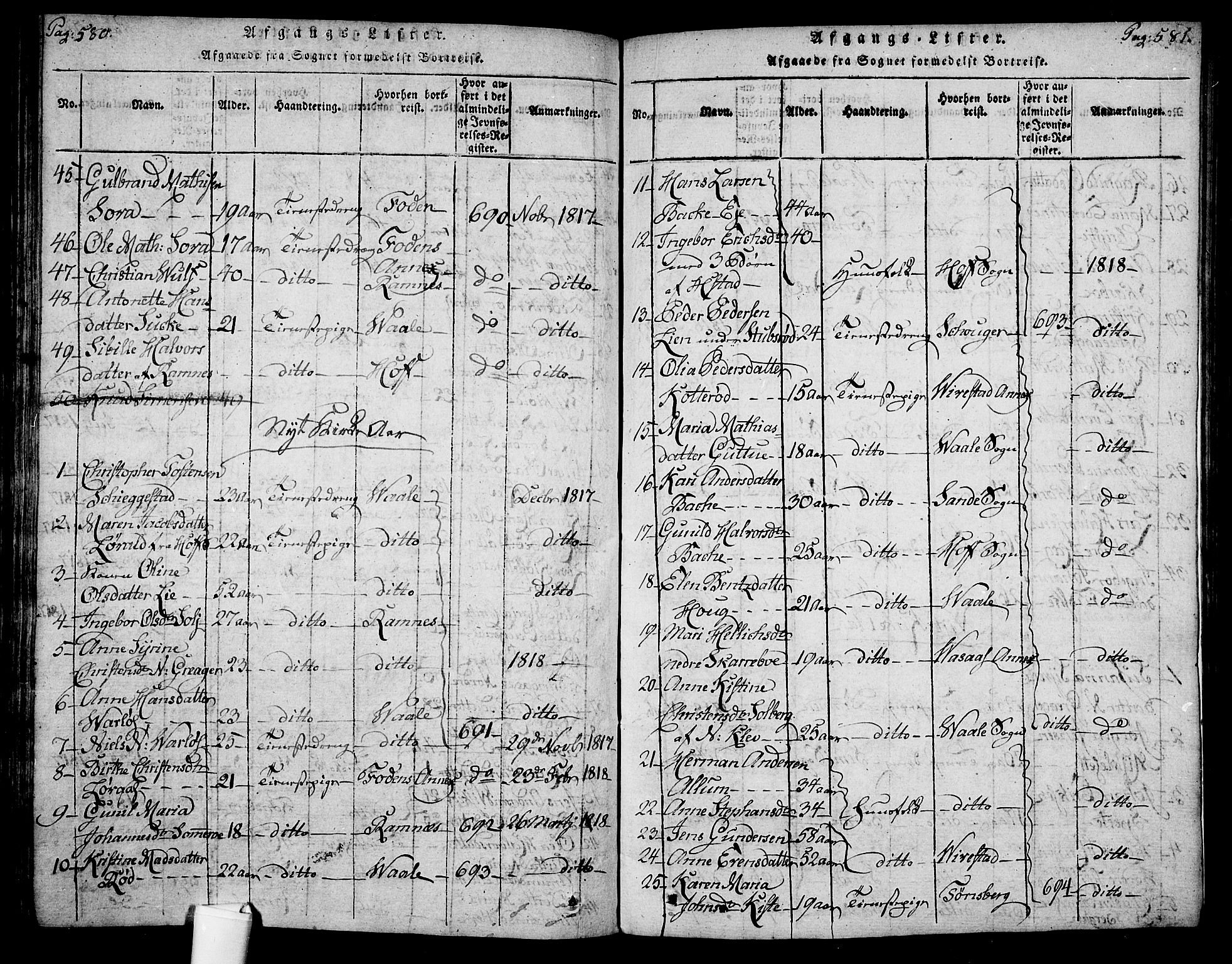 Botne kirkebøker, AV/SAKO-A-340/F/Fa/L0005: Parish register (official) no. I 5, 1814-1836, p. 580-581