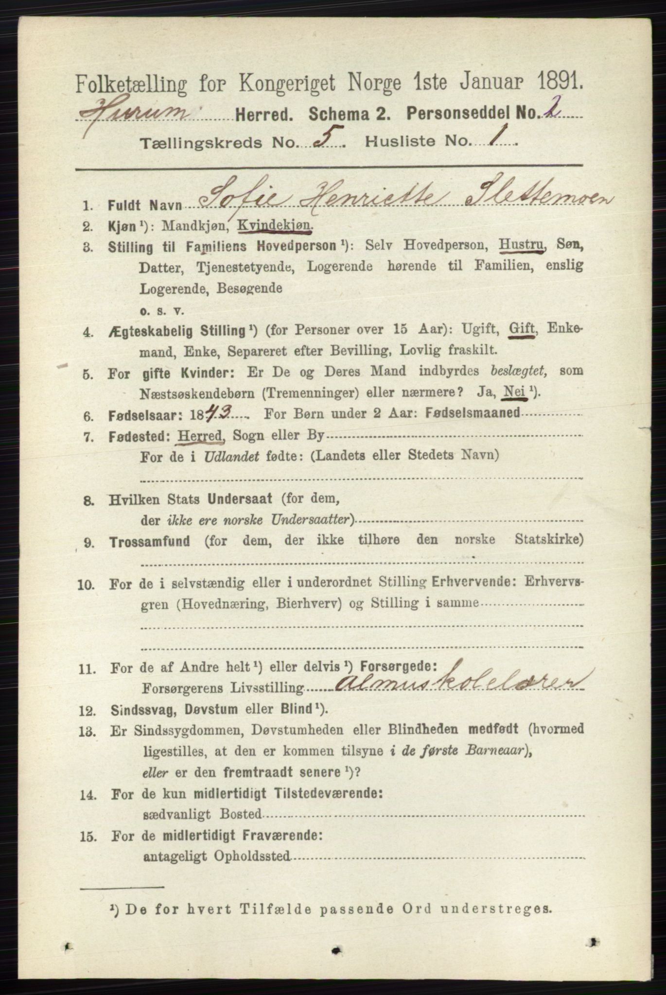 RA, 1891 census for 0628 Hurum, 1891, p. 1402