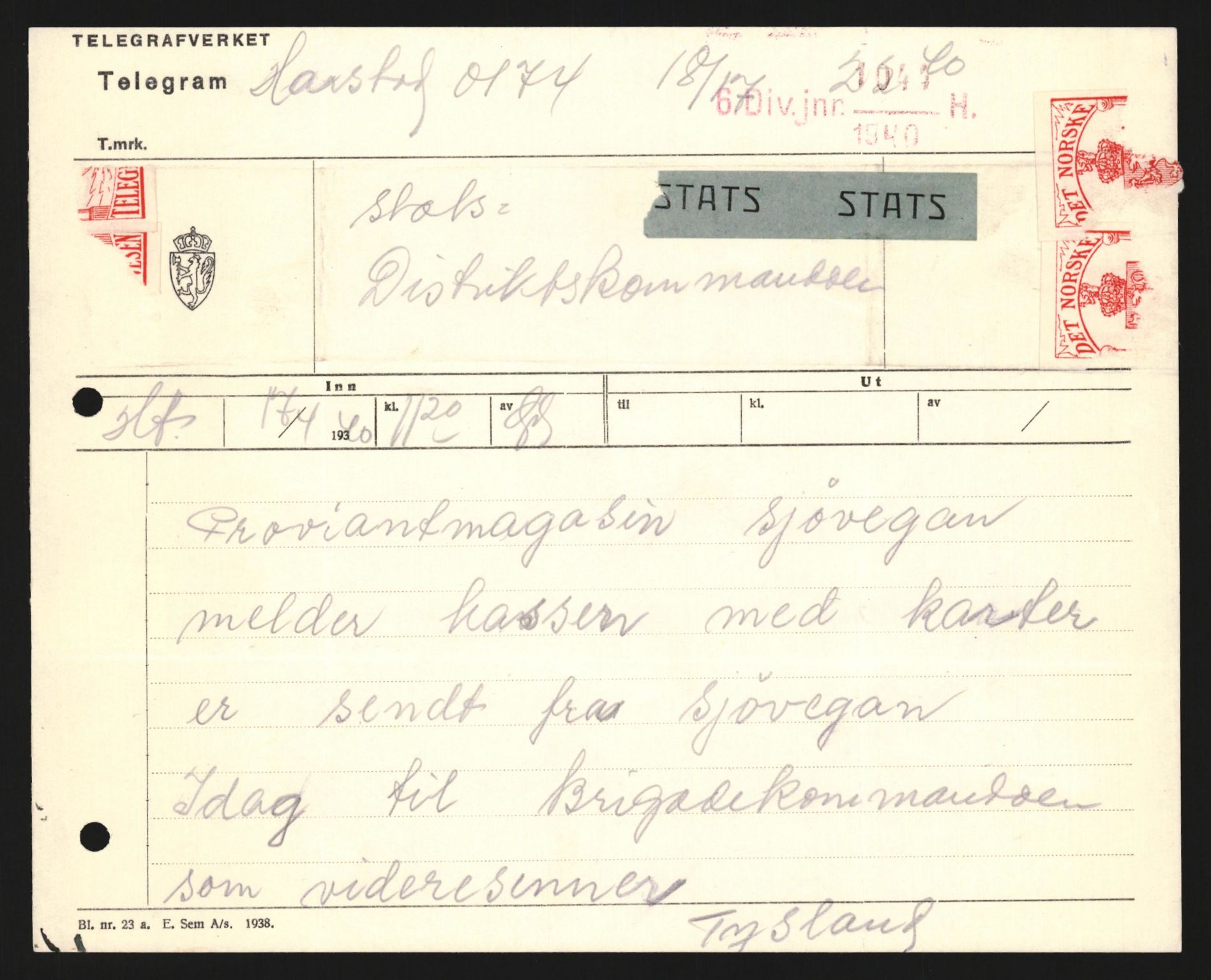 Forsvaret, Forsvarets krigshistoriske avdeling, AV/RA-RAFA-2017/Y/Yb/L0122: II-C-11-600  -  6. Divisjon med avdelinger, 1940, p. 54