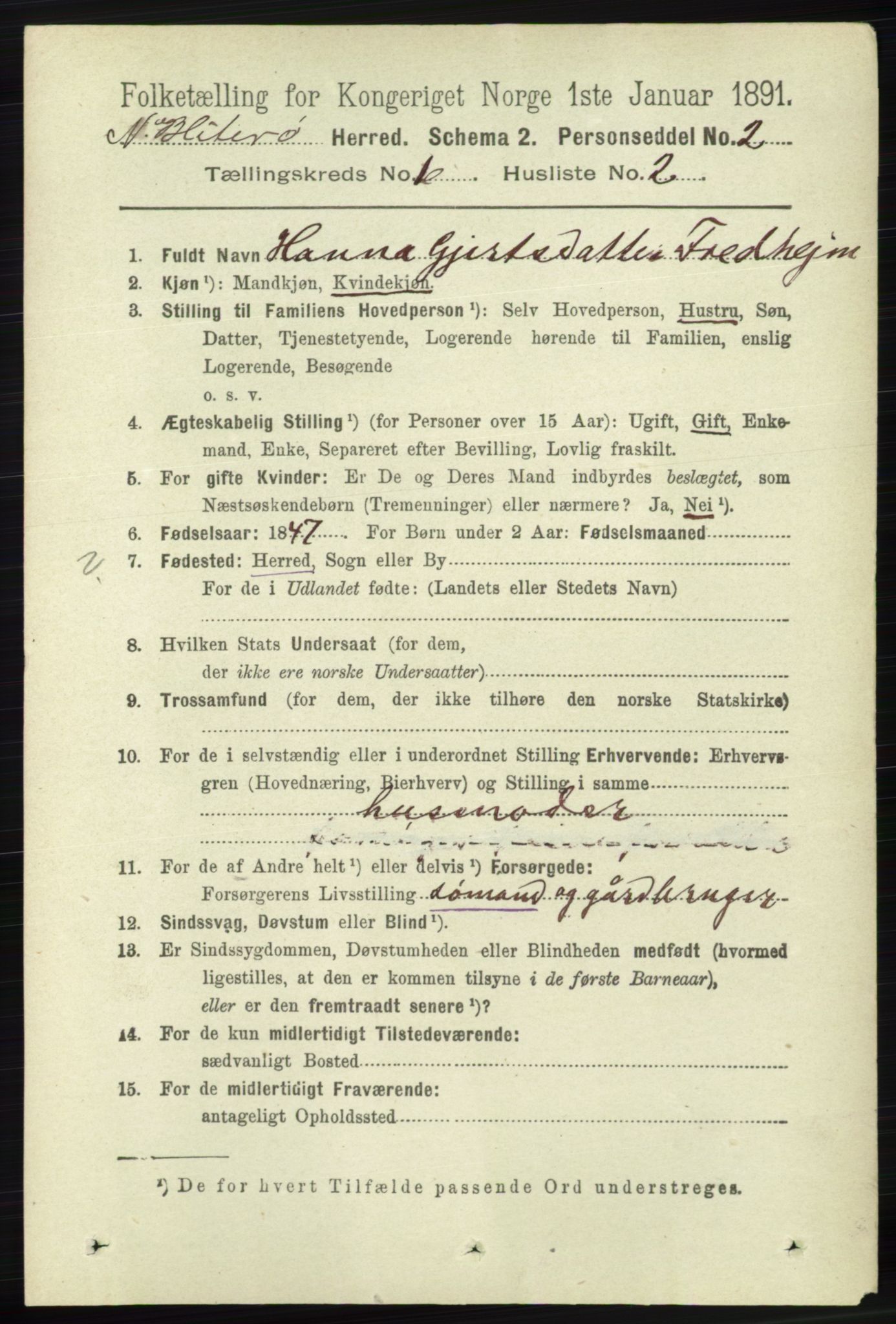 RA, 1891 census for 1043 Hidra og Nes, 1891, p. 2249