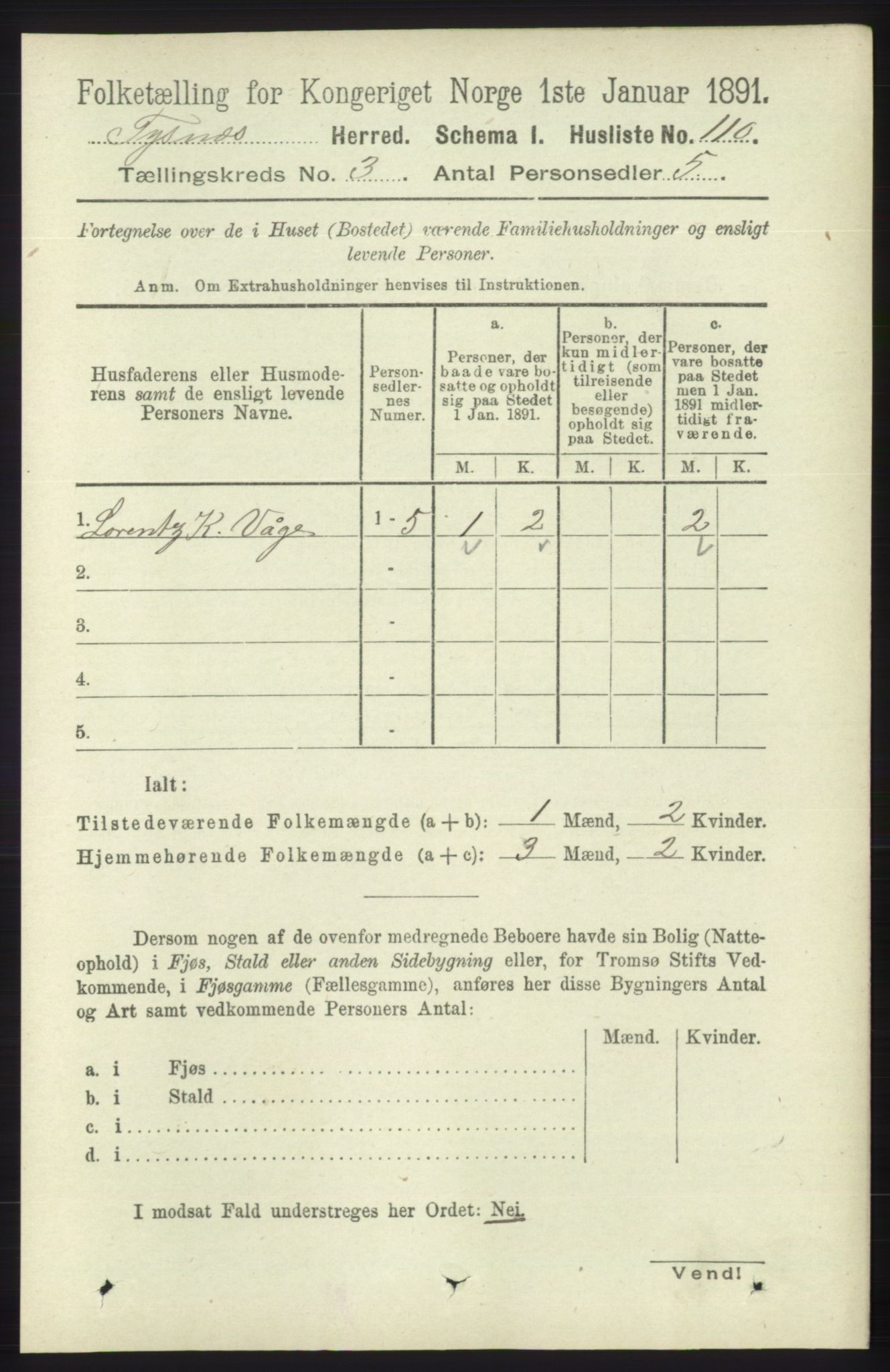 RA, 1891 census for 1223 Tysnes, 1891, p. 836