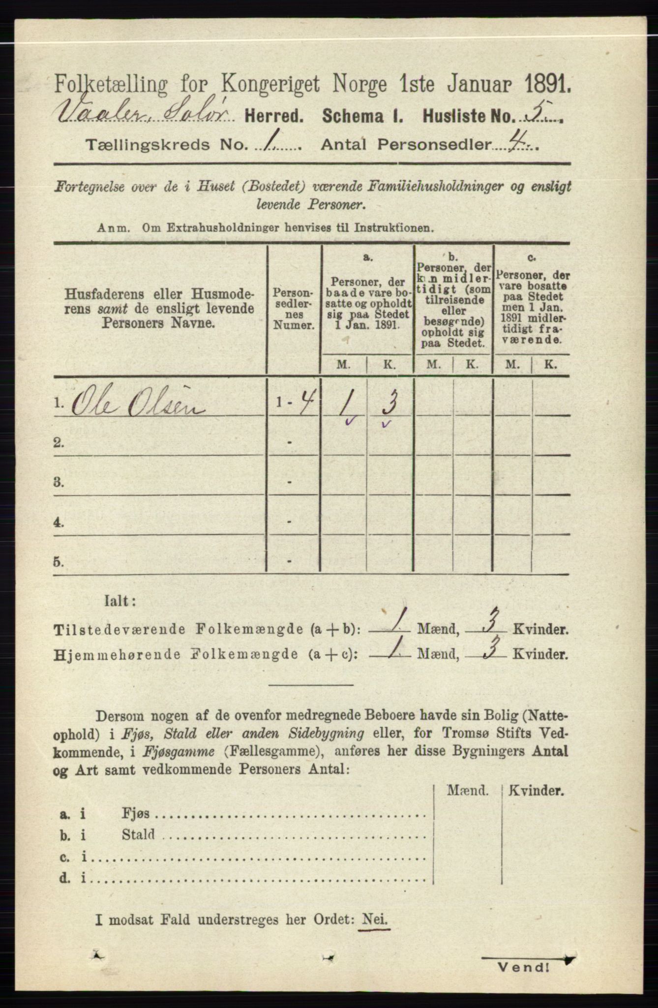 RA, 1891 census for 0426 Våler, 1891, p. 30