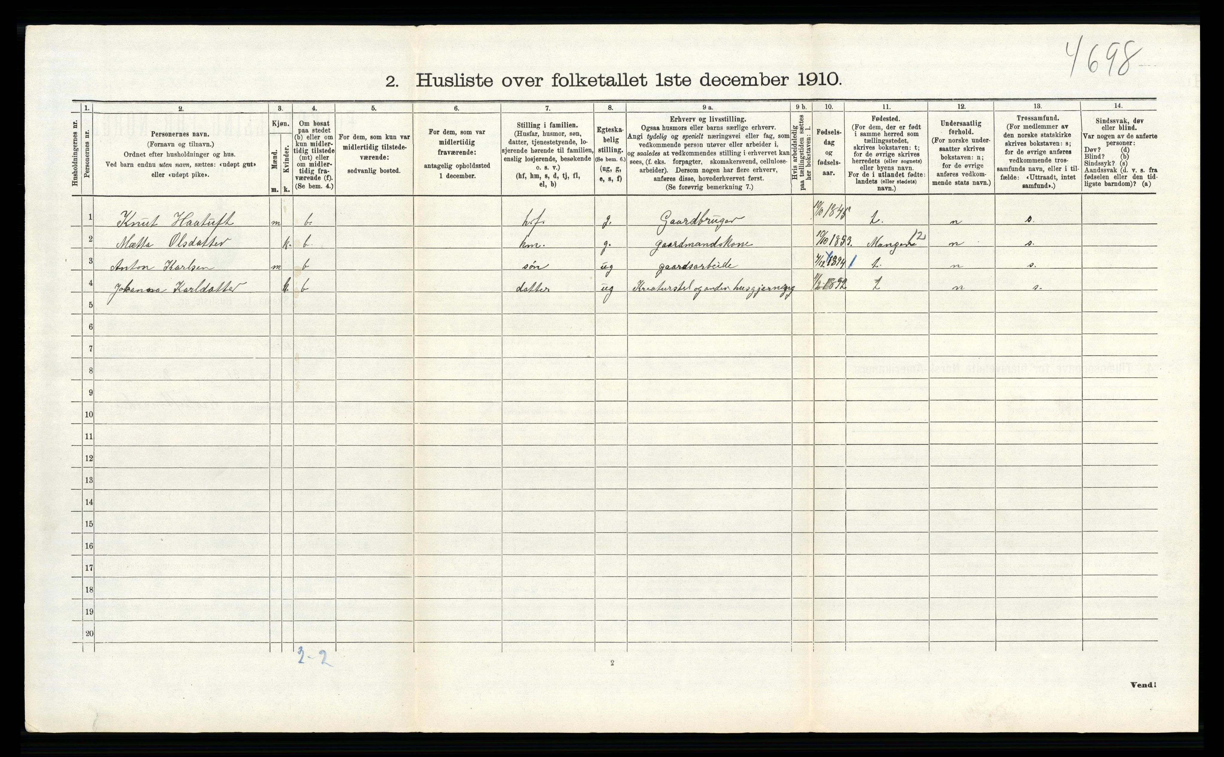 RA, 1910 census for Alversund, 1910, p. 507