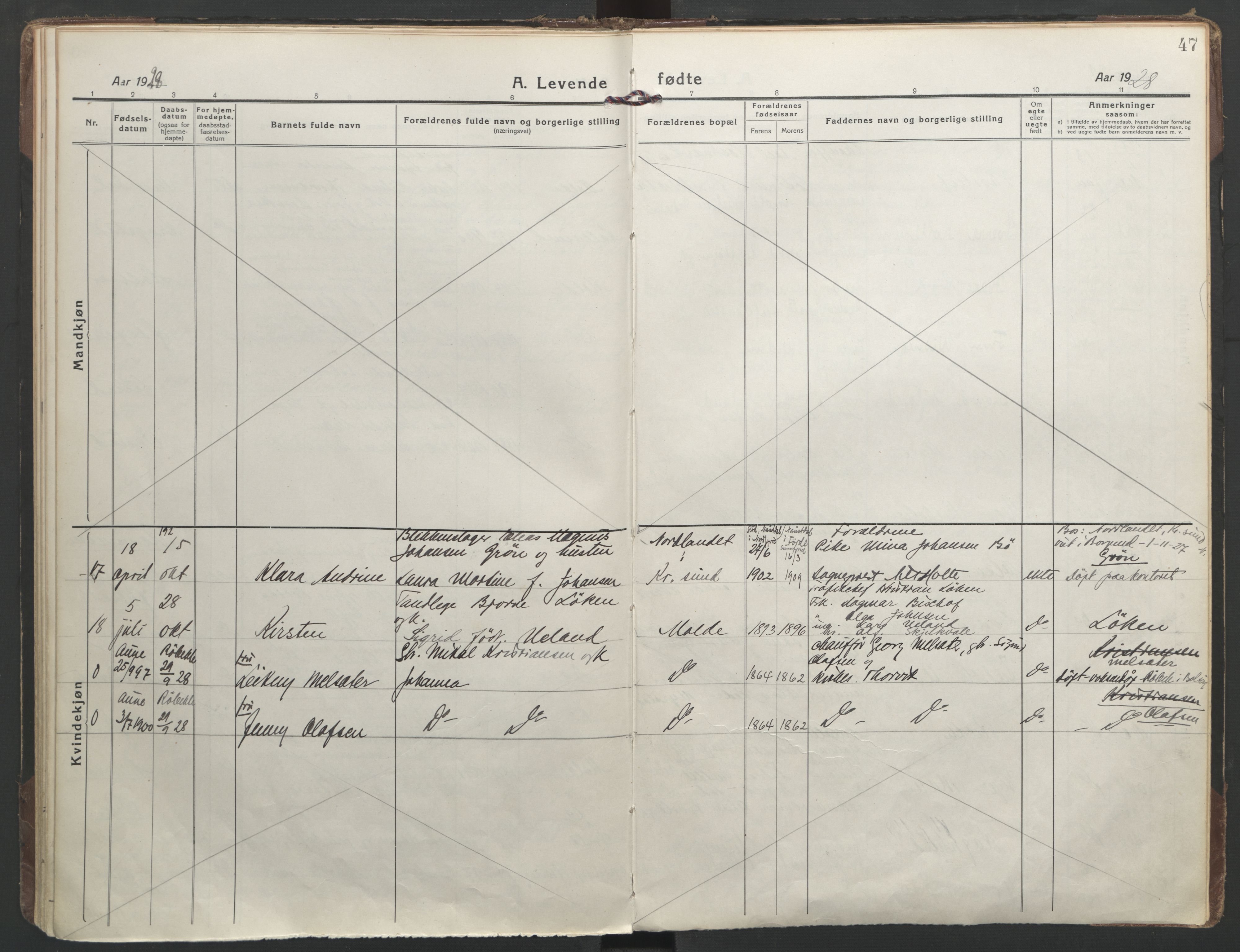 Ministerialprotokoller, klokkerbøker og fødselsregistre - Møre og Romsdal, AV/SAT-A-1454/558/L0696: Parish register (official) no. 558A10, 1917-1929, p. 47