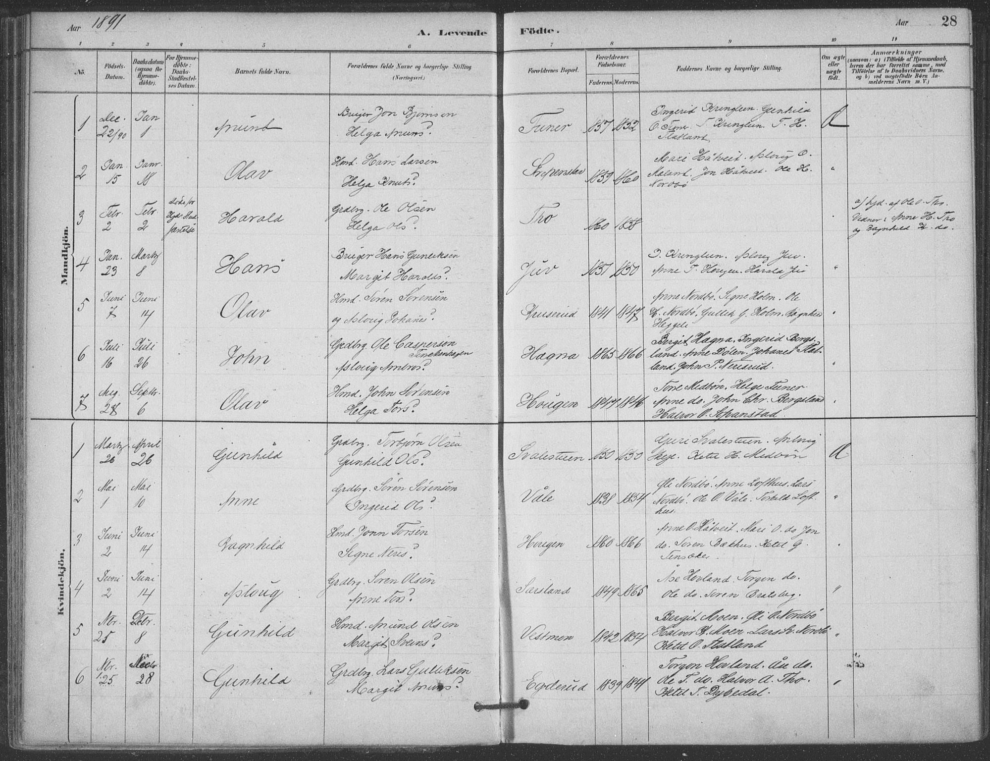 Hjartdal kirkebøker, SAKO/A-270/F/Fa/L0010: Parish register (official) no. I 10, 1880-1929, p. 28