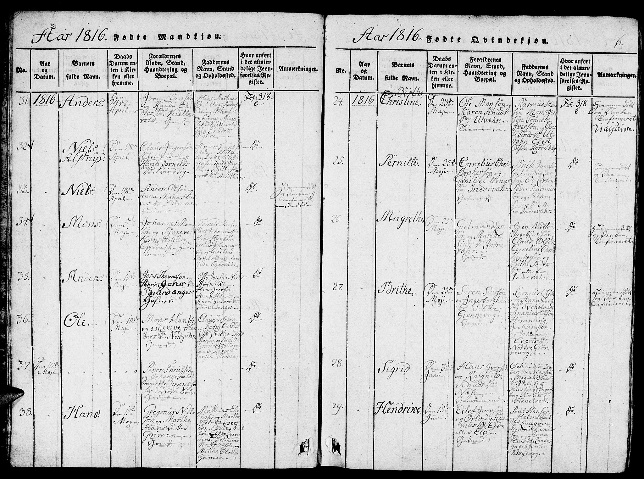 Gulen sokneprestembete, AV/SAB-A-80201/H/Haa/Haaa/L0018: Parish register (official) no. A 18, 1816-1825, p. 6