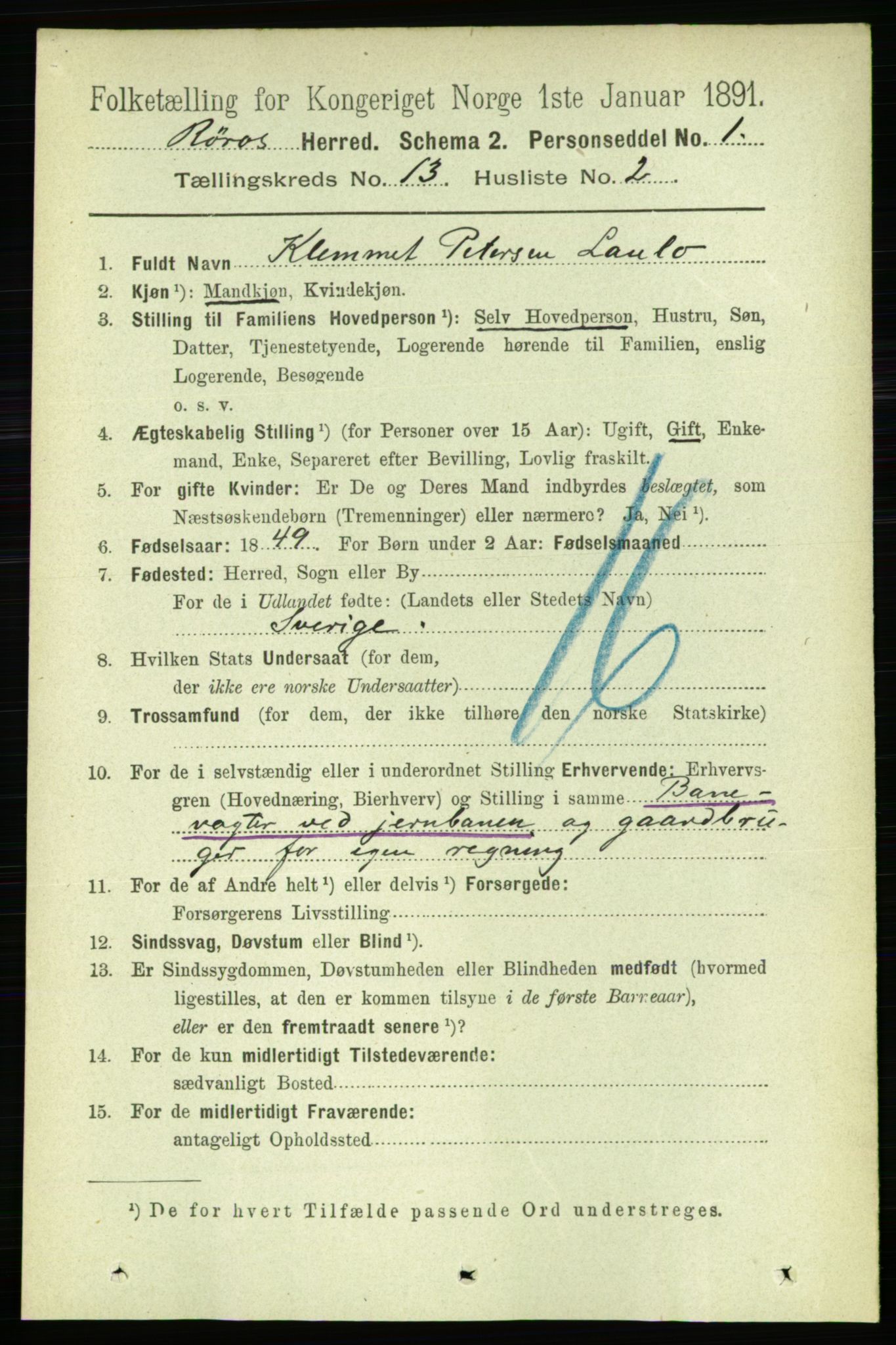 RA, 1891 census for 1640 Røros, 1891, p. 2562