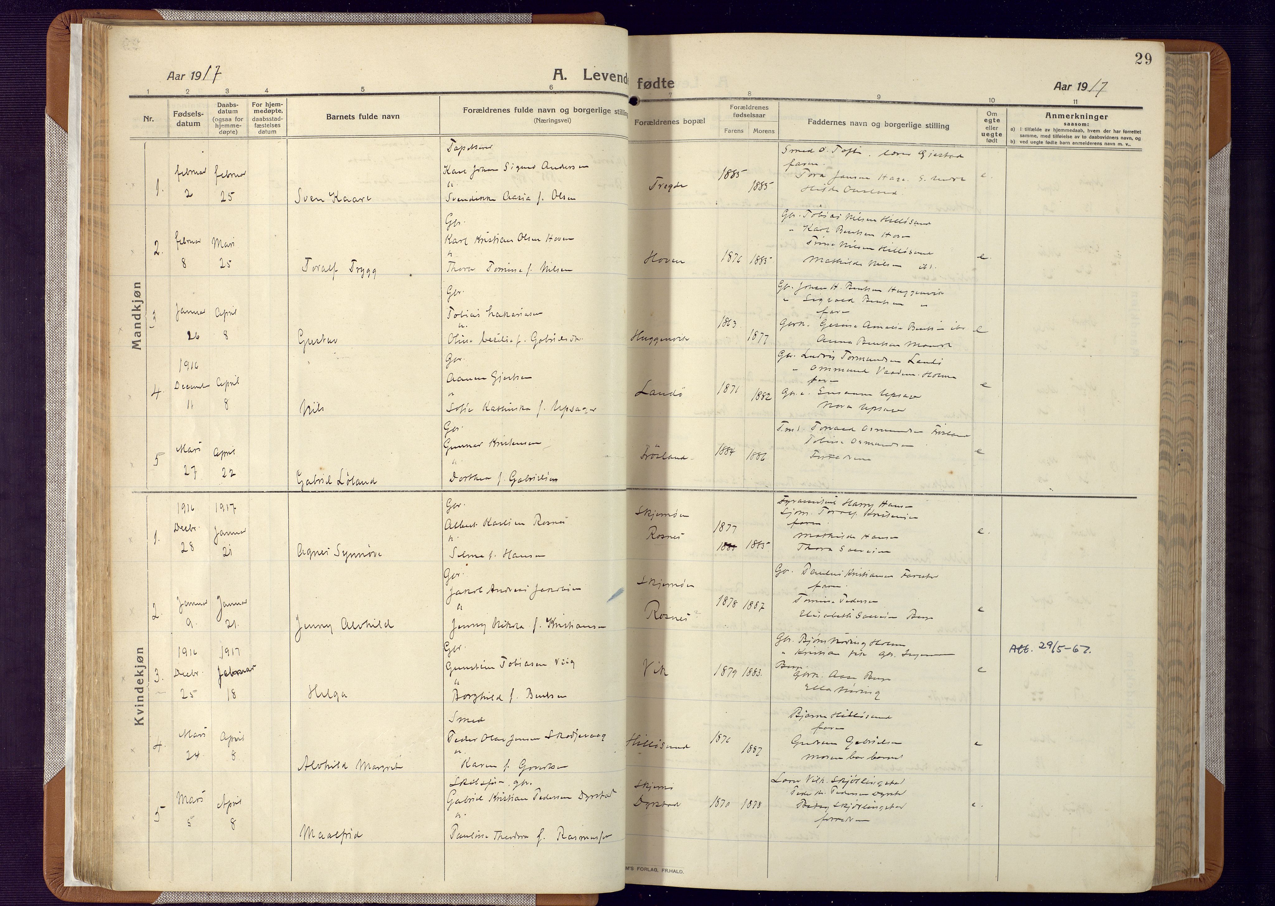 Mandal sokneprestkontor, SAK/1111-0030/F/Fa/Faa/L0022: Parish register (official) no. A 22, 1913-1925, p. 29