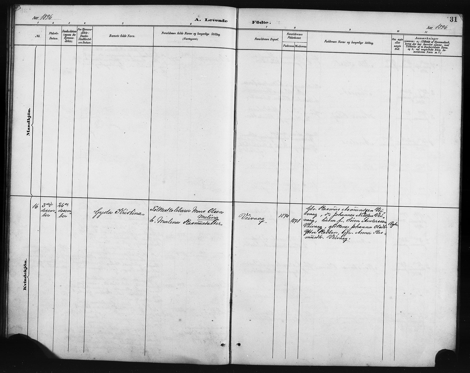 Austevoll sokneprestembete, AV/SAB-A-74201/H/Ha/Hab/Habb/L0004: Parish register (copy) no. B 4, 1889-1901, p. 31