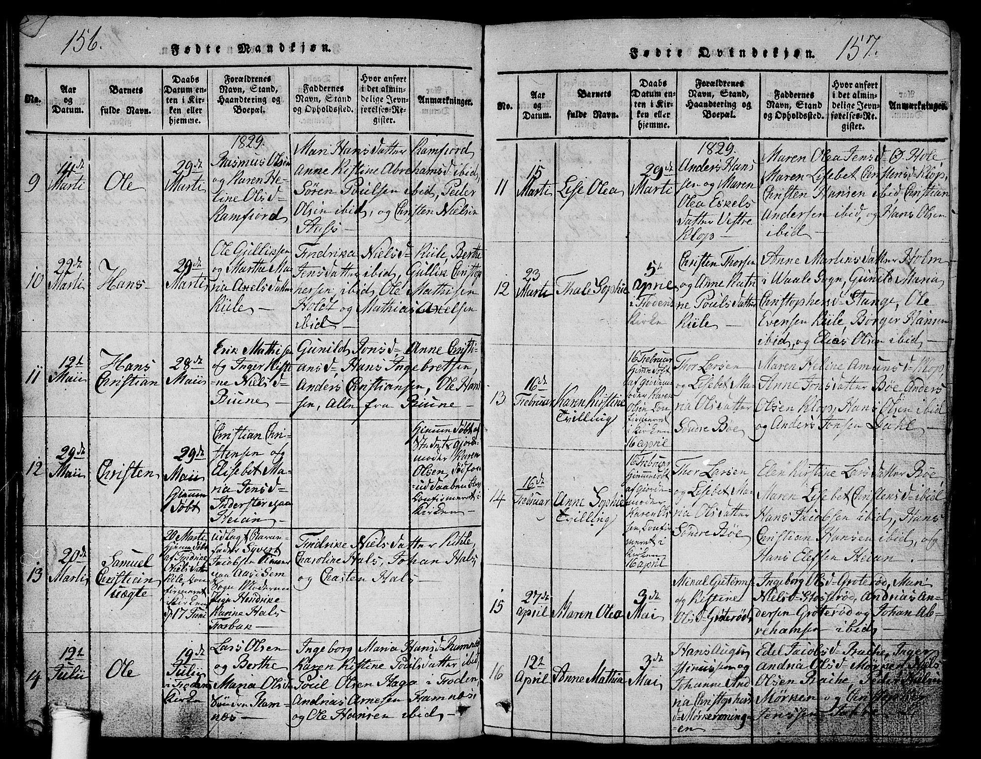 Ramnes kirkebøker, AV/SAKO-A-314/G/Ga/L0001: Parish register (copy) no. I 1, 1813-1847, p. 156-157