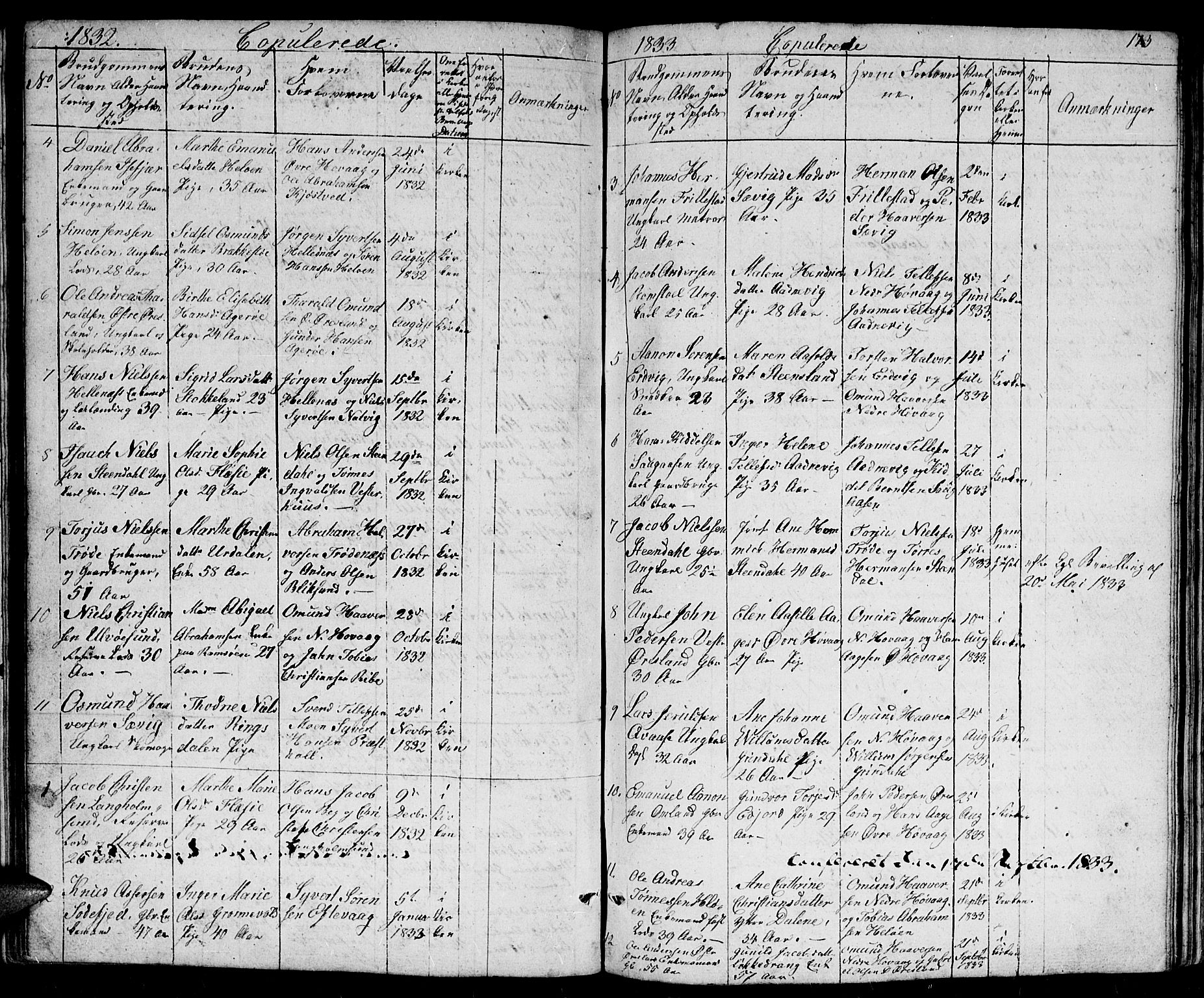 Høvåg sokneprestkontor, SAK/1111-0025/F/Fb/L0001: Parish register (copy) no. B 1, 1817-1846, p. 173