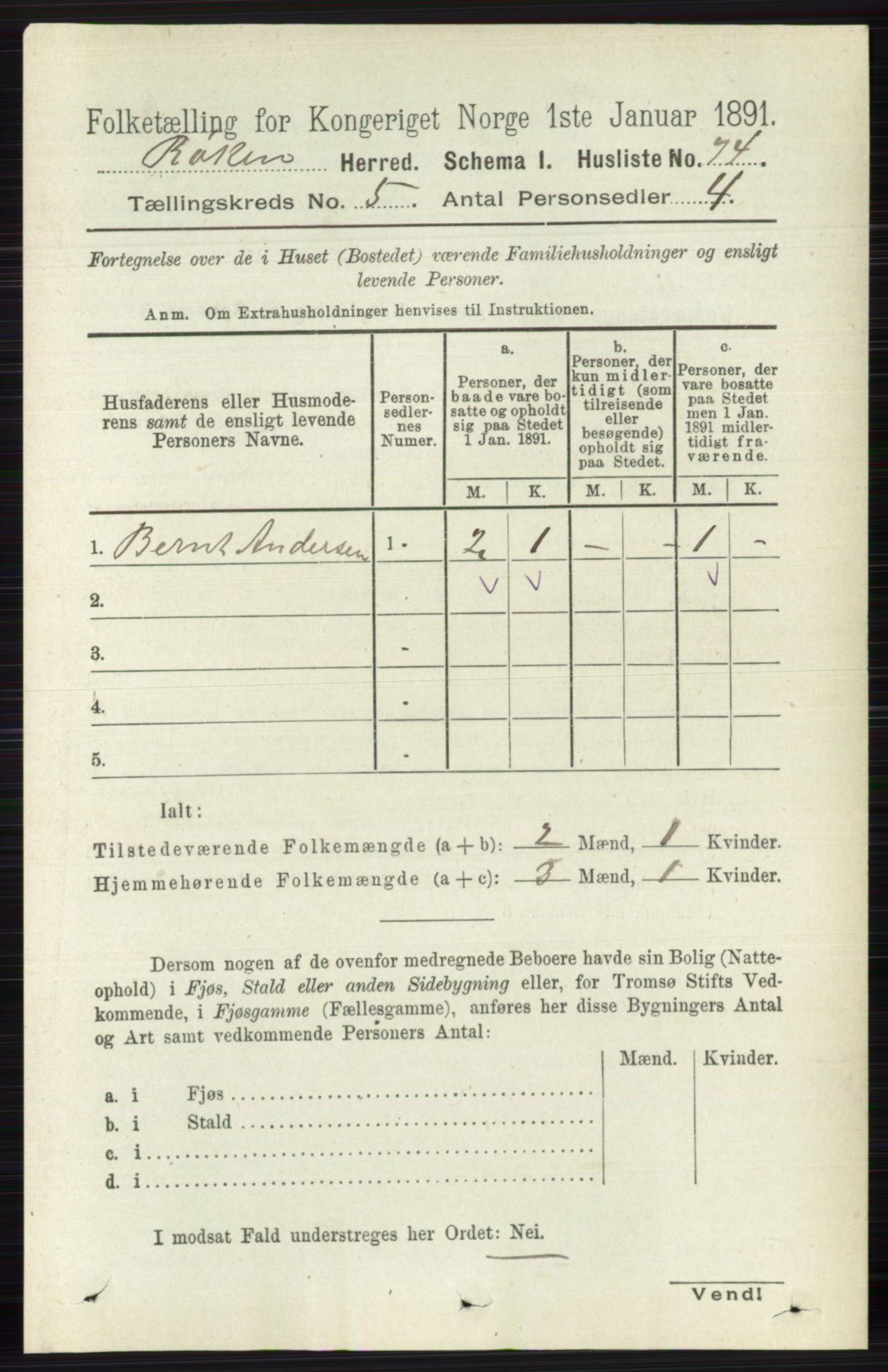 RA, 1891 census for 0627 Røyken, 1891, p. 2838
