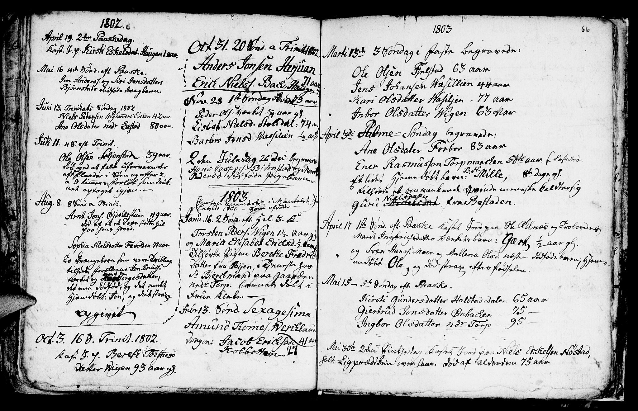 Ministerialprotokoller, klokkerbøker og fødselsregistre - Sør-Trøndelag, SAT/A-1456/616/L0419: Parish register (copy) no. 616C02, 1797-1816, p. 66
