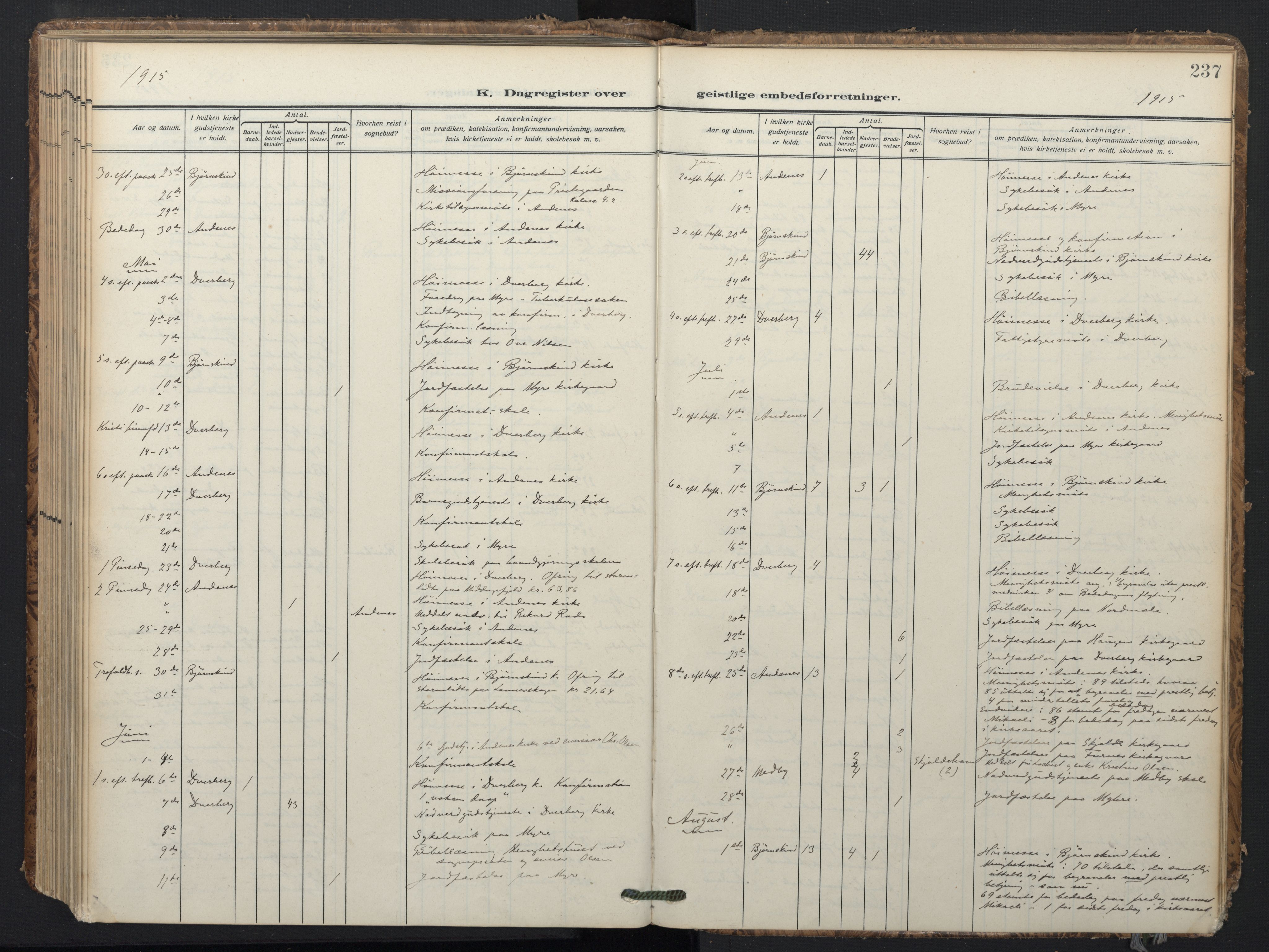 Ministerialprotokoller, klokkerbøker og fødselsregistre - Nordland, SAT/A-1459/897/L1401: Parish register (official) no. 897A08, 1909-1921, p. 237