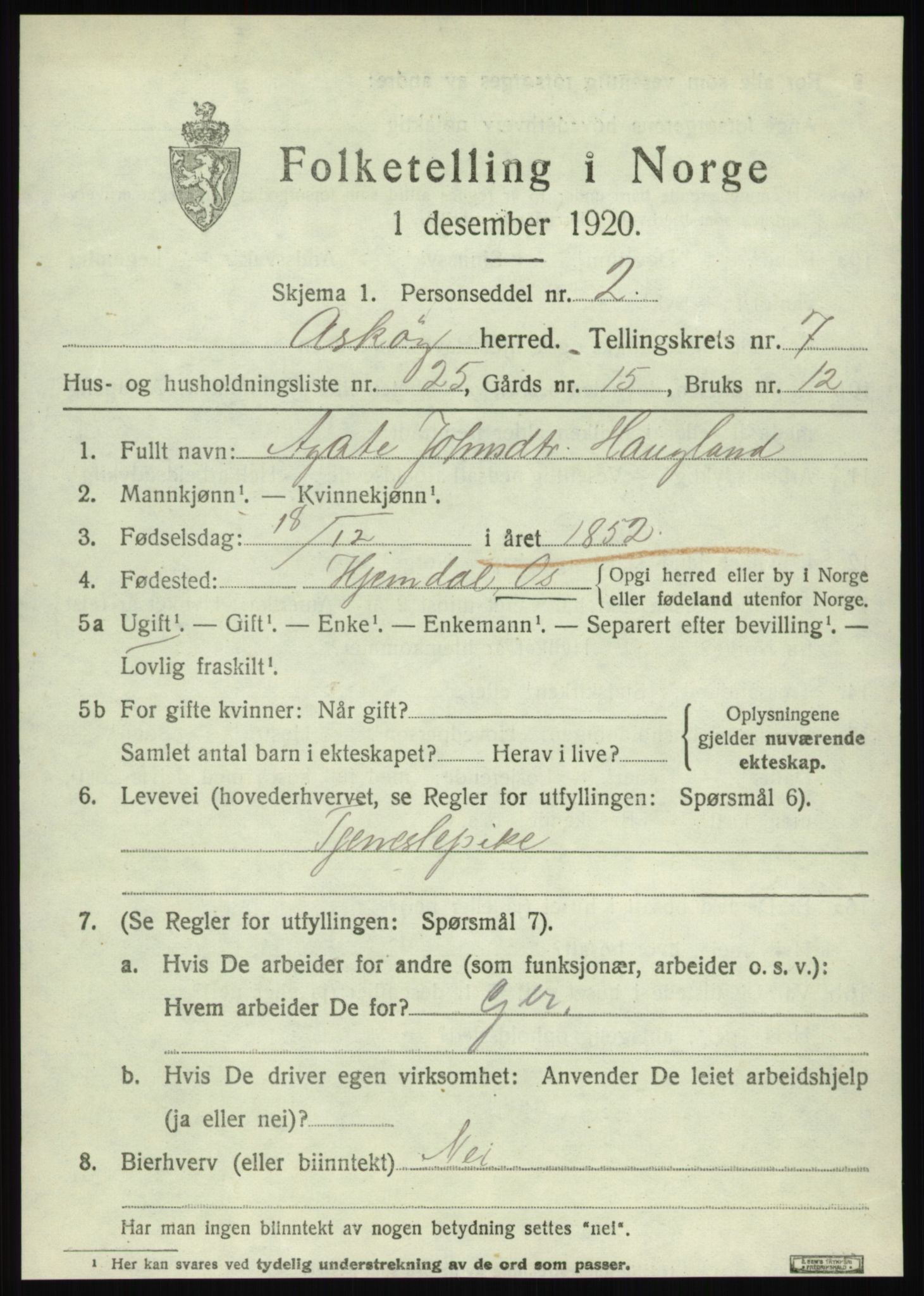 SAB, 1920 census for Askøy, 1920, p. 11128