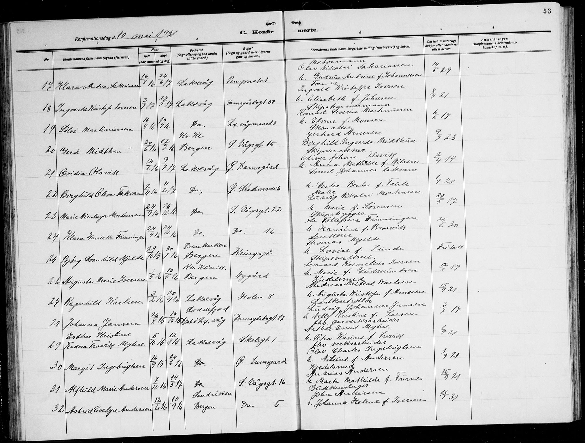 Laksevåg Sokneprestembete, AV/SAB-A-76501/H/Ha/Hab/Haba: Parish register (copy) no. A 10, 1925-1942, p. 53