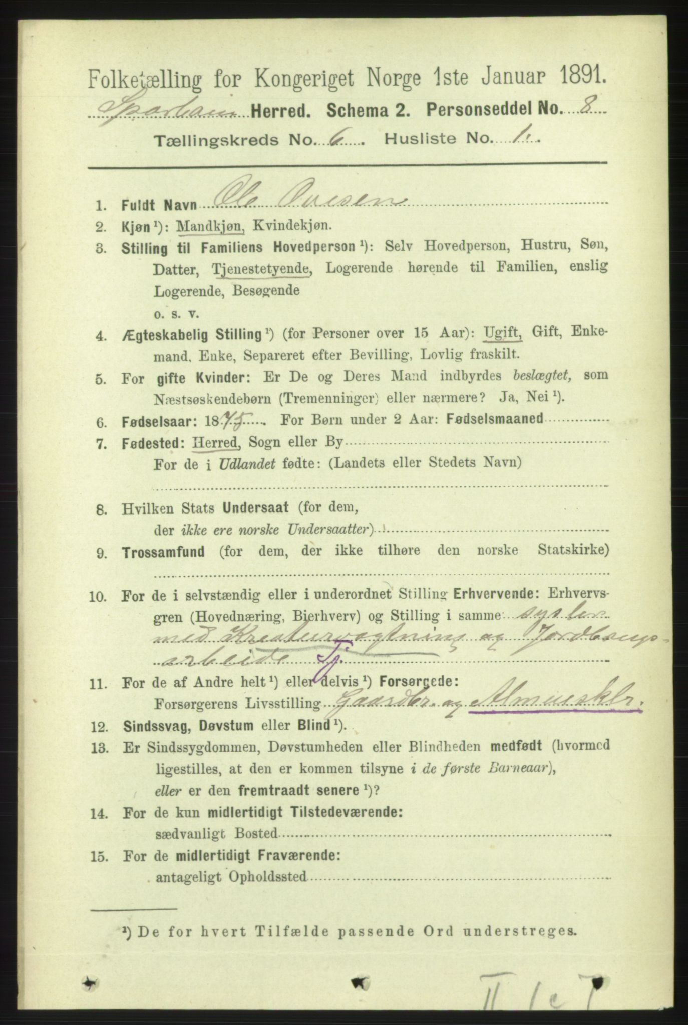 RA, 1891 census for 1731 Sparbu, 1891, p. 2159